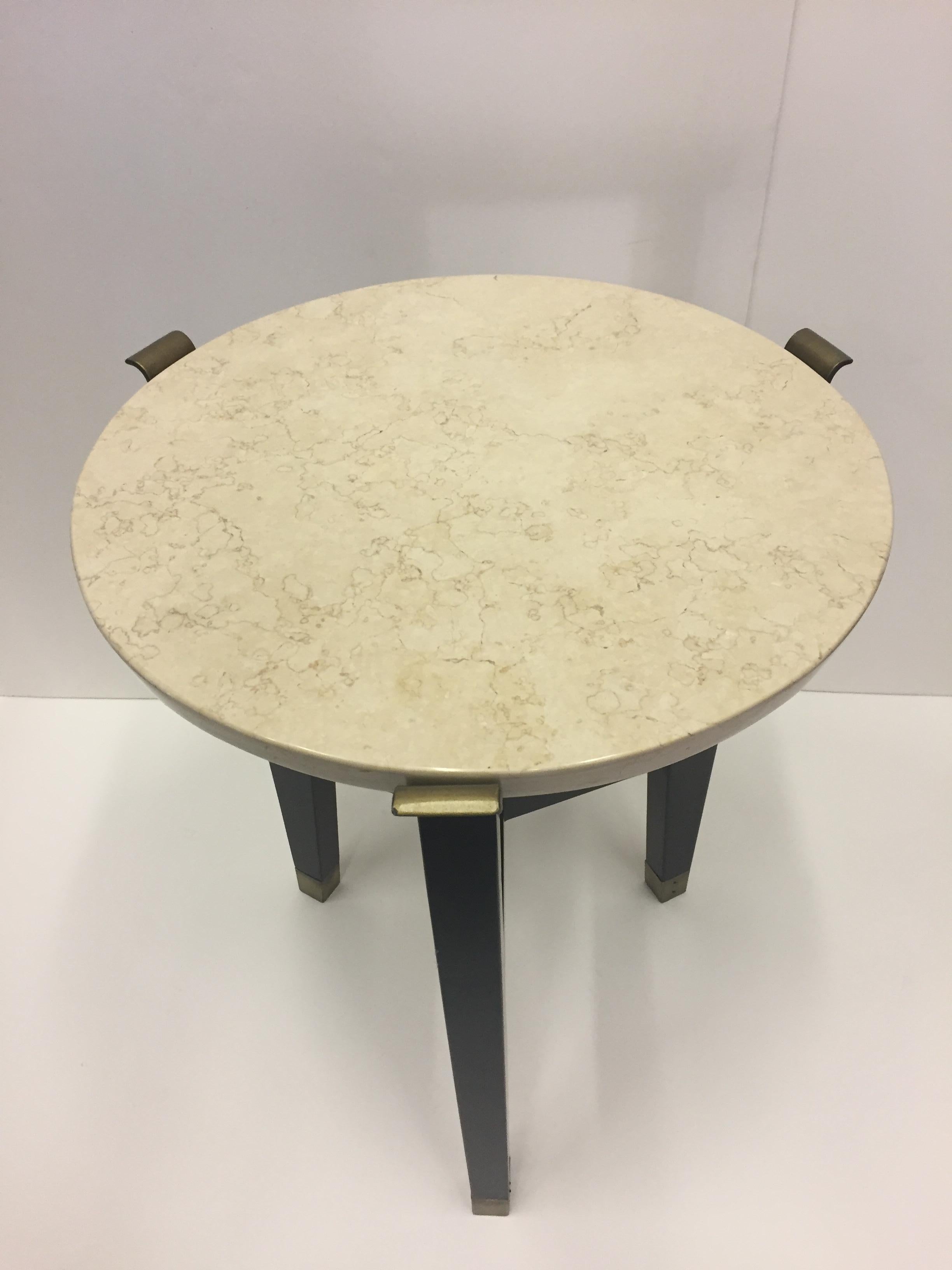 Sophisticated Travertine and Ebonized Side or Occasional Table In Excellent Condition In Hopewell, NJ