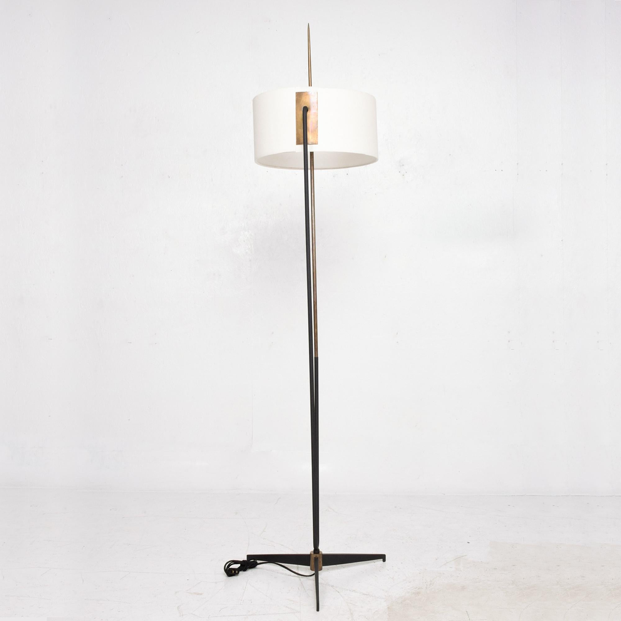 Sophisticated Tripod Floor Lamp Maison Arlus in Steel & Brass from France 1950s In Good Condition In Chula Vista, CA