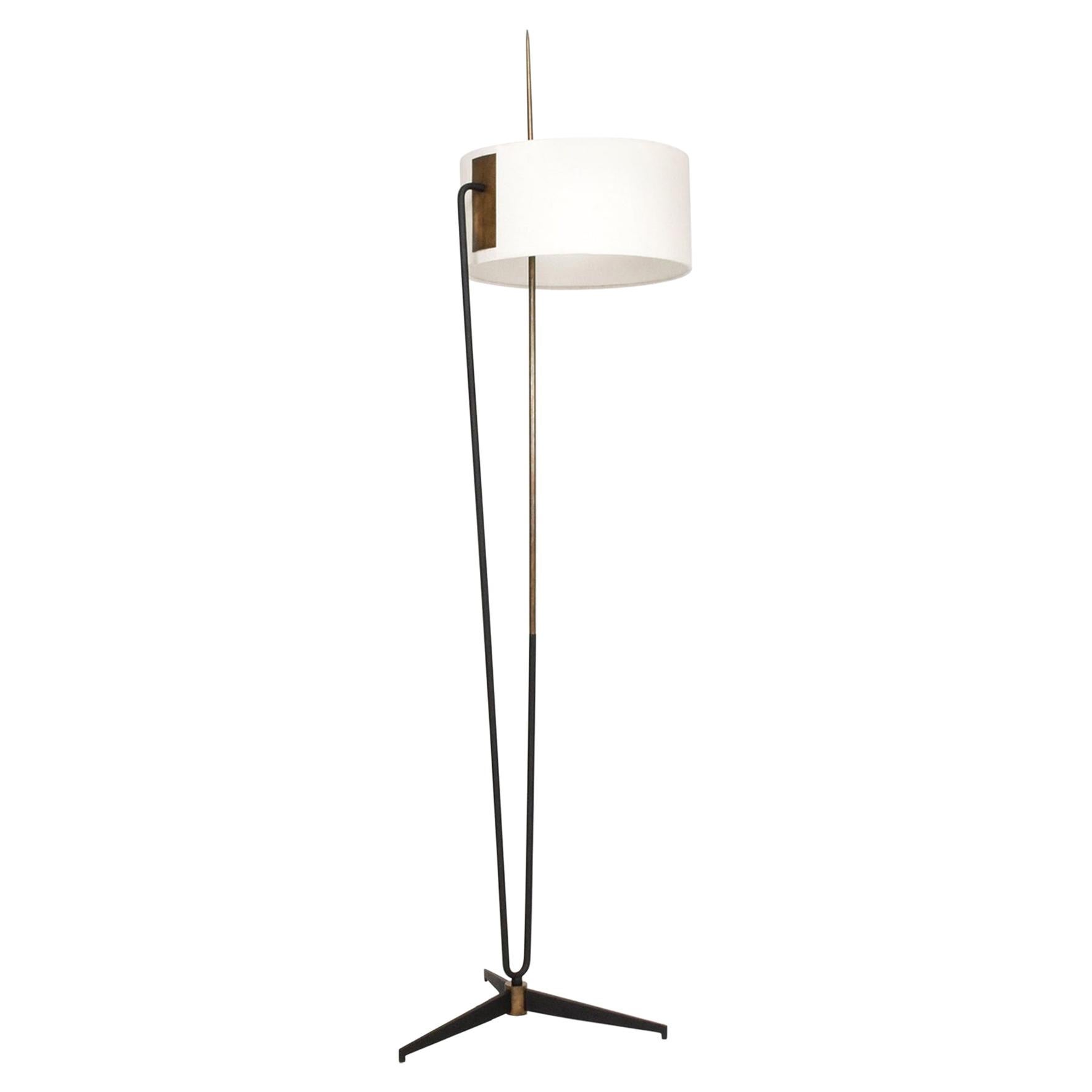 Sophisticated Tripod Floor Lamp Maison Arlus in Steel & Brass from France 1950s
