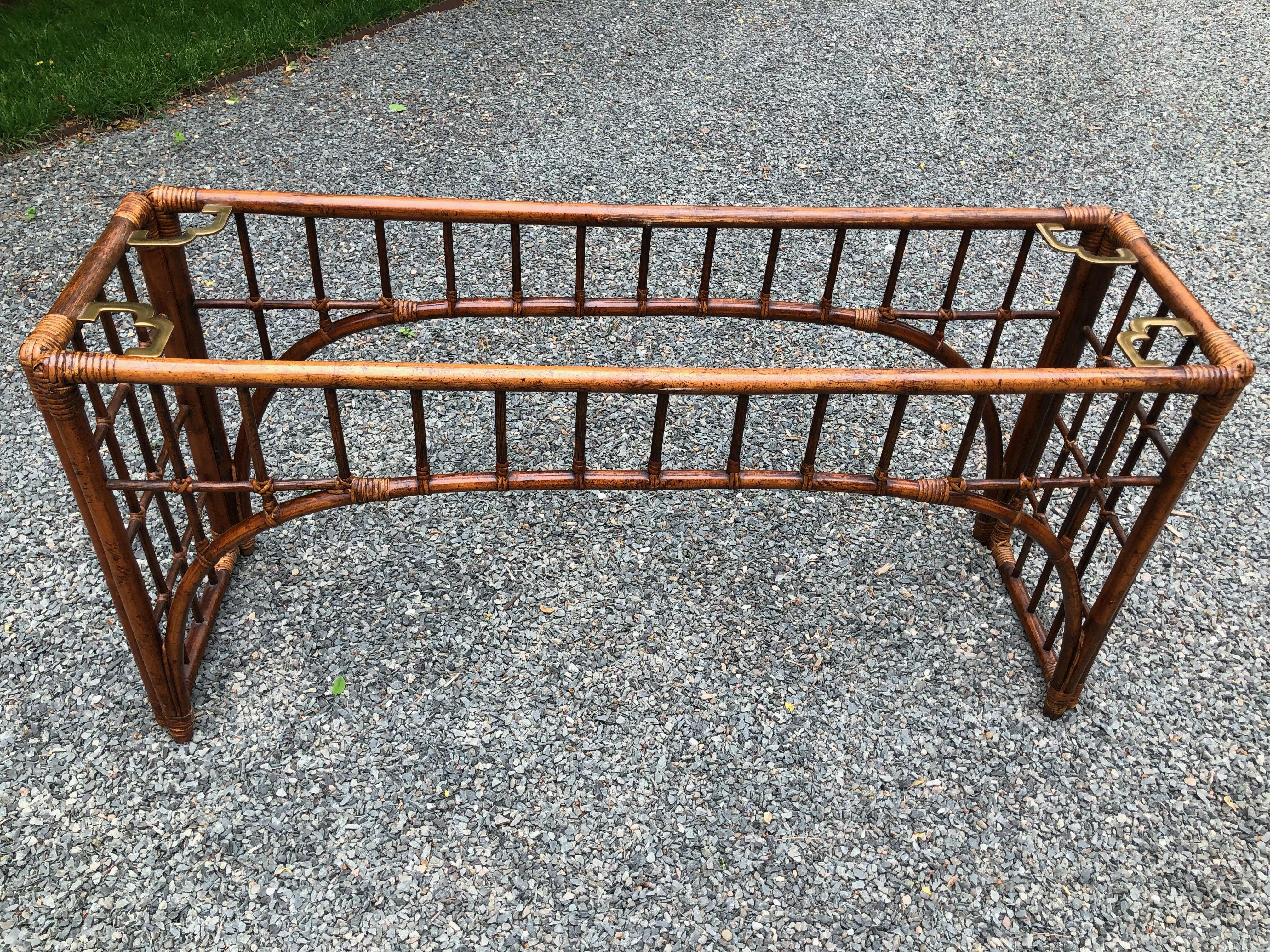 Sophisticated Vintage Rattan & Brass Console Table 2