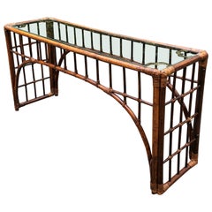 Sophisticated Vintage Rattan & Brass Console Table