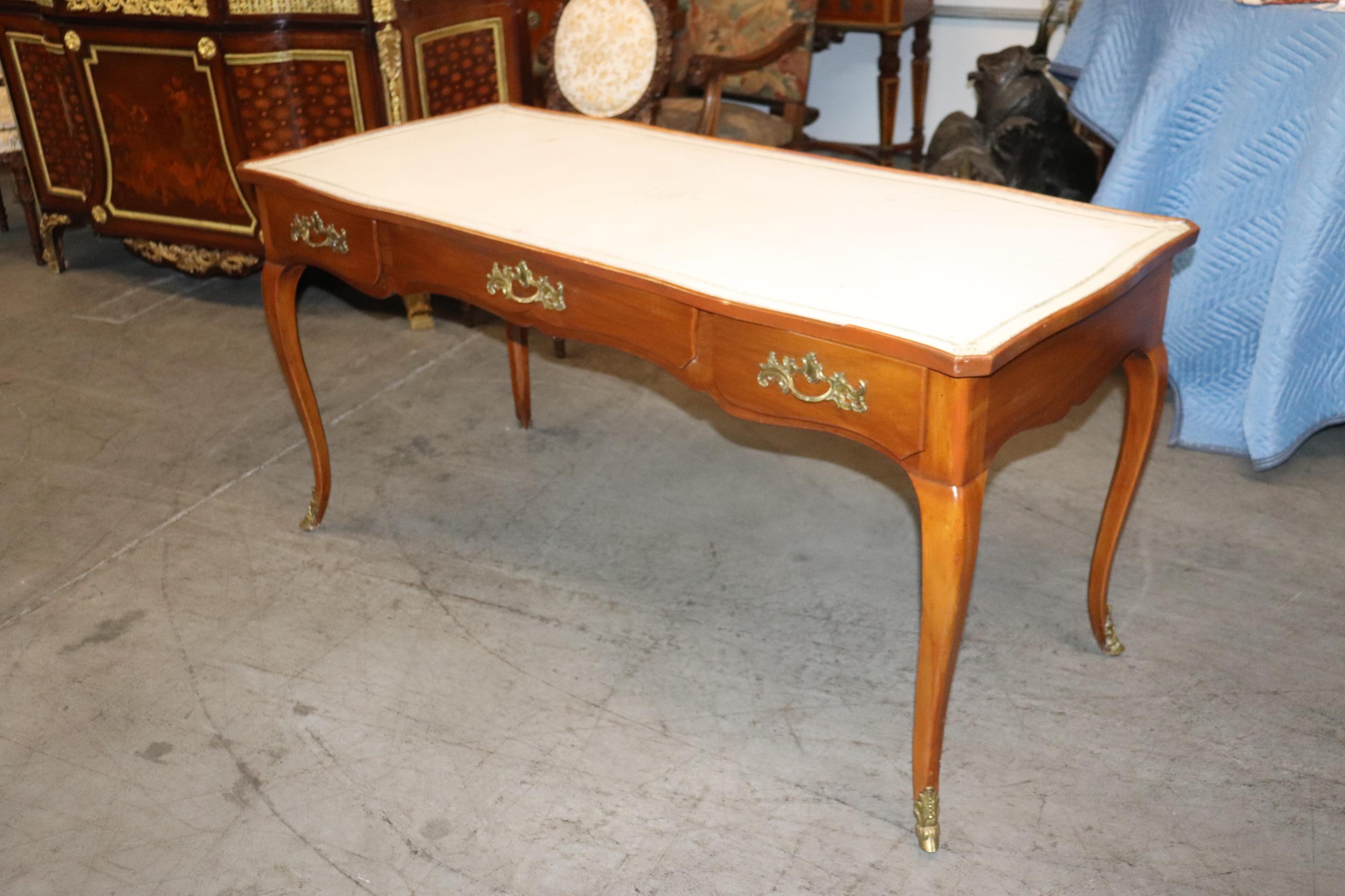 American Sophisticated White Embossed Leather Top Walnut French Louis XV Style Desk