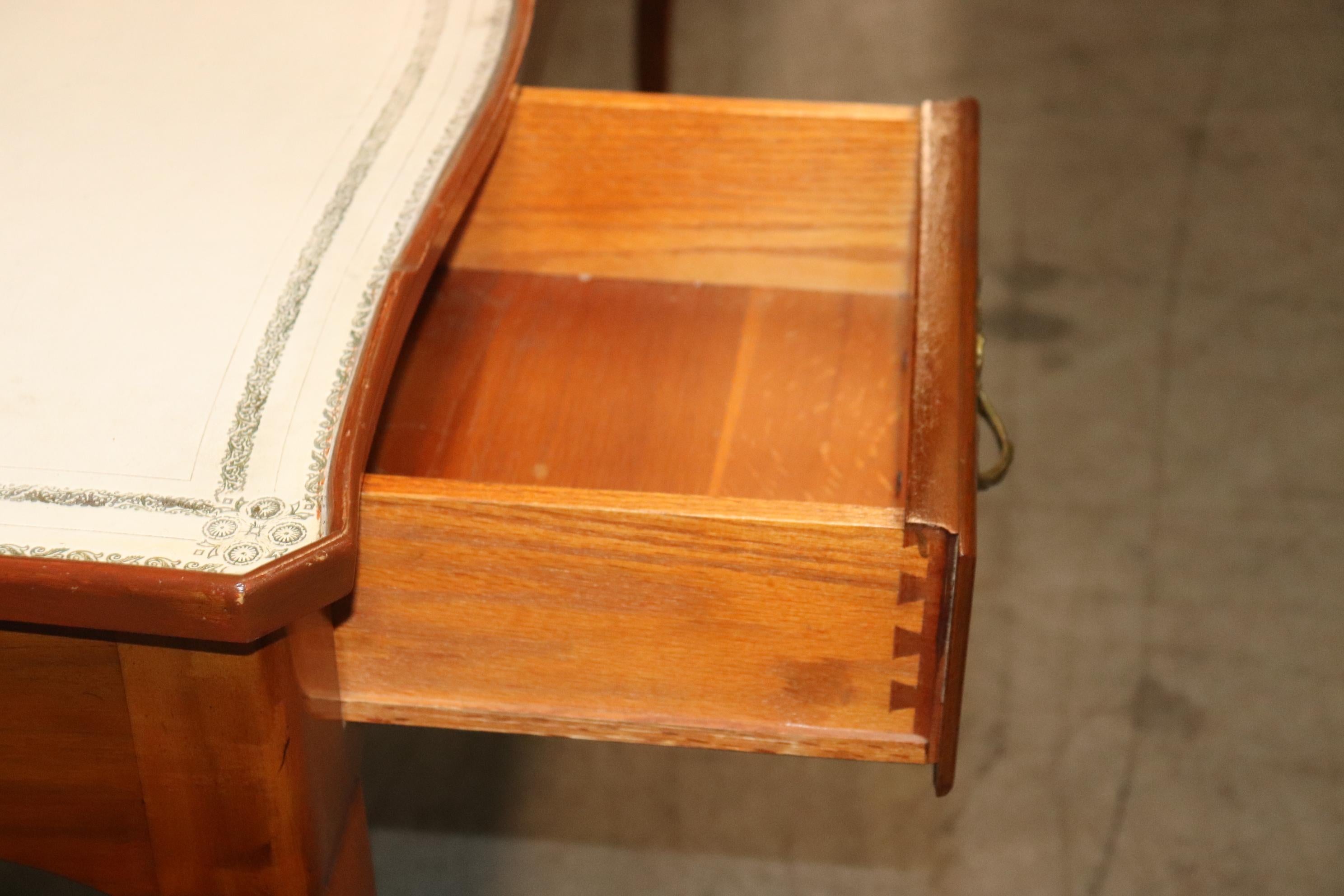 Sophisticated White Embossed Leather Top Walnut French Louis XV Style Desk 4