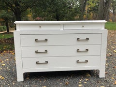 Sophisticated White Lacquered Linen Wrapped Karl Springer Style Chest of Drawers