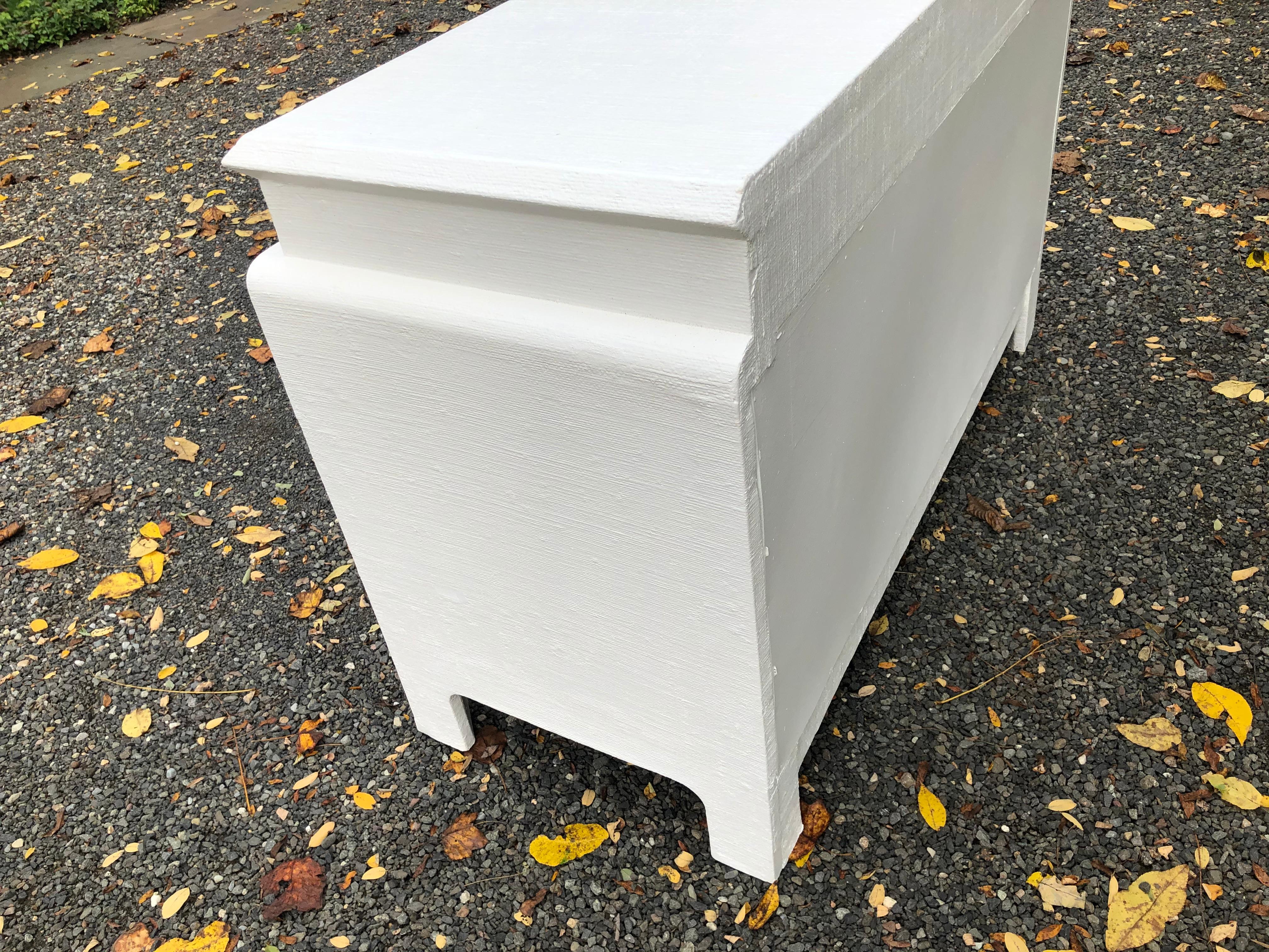 Mid-Century Modern Sophisticated White Lacquered Linen Wrapped Karl Springer Style Chest of Drawers