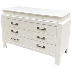 Sophisticated White Lacquered Linen Wrapped Karl Springer Style Chest of Drawers