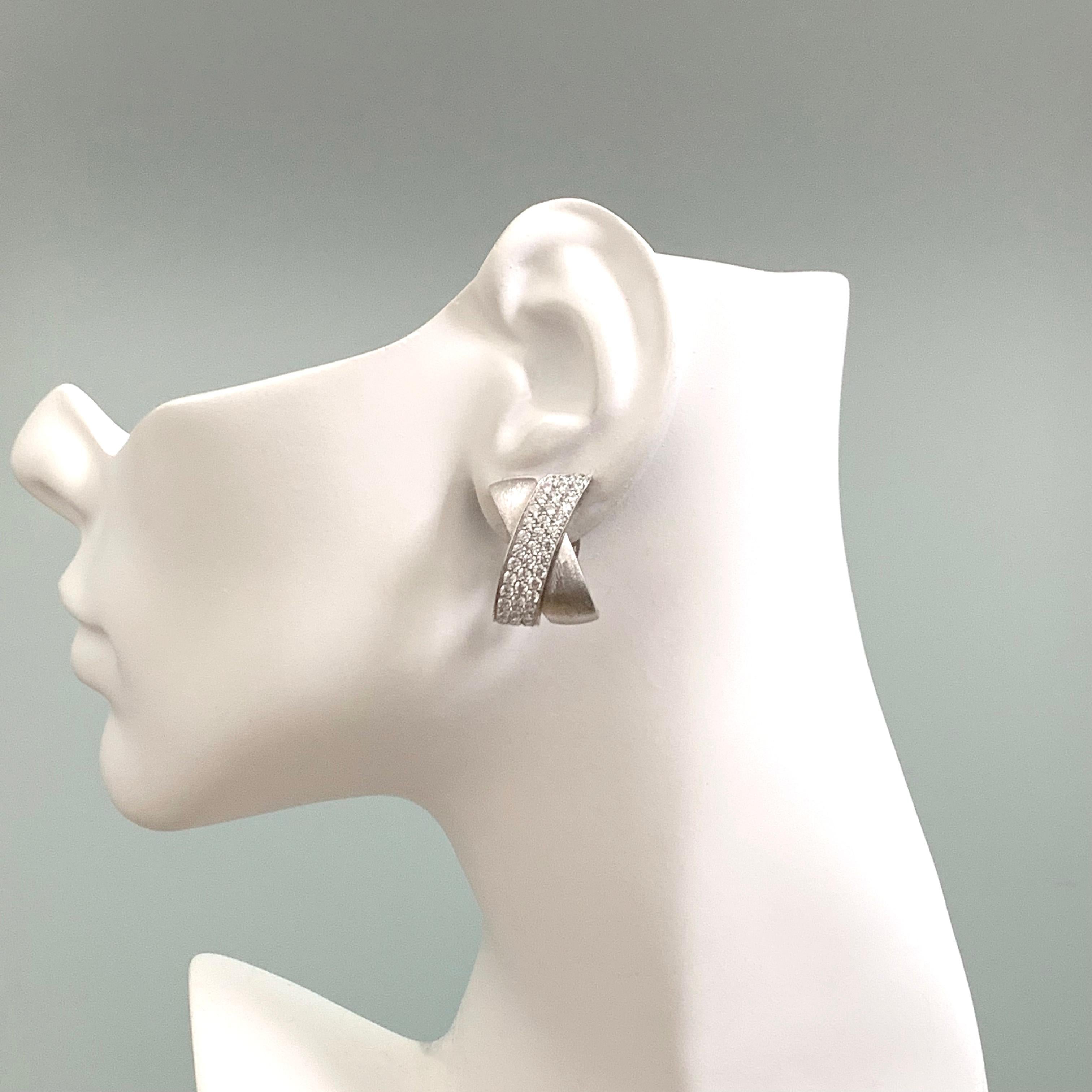 Sophisticated X-shape Pave and Sterling Silver Clip-on Earrings 1