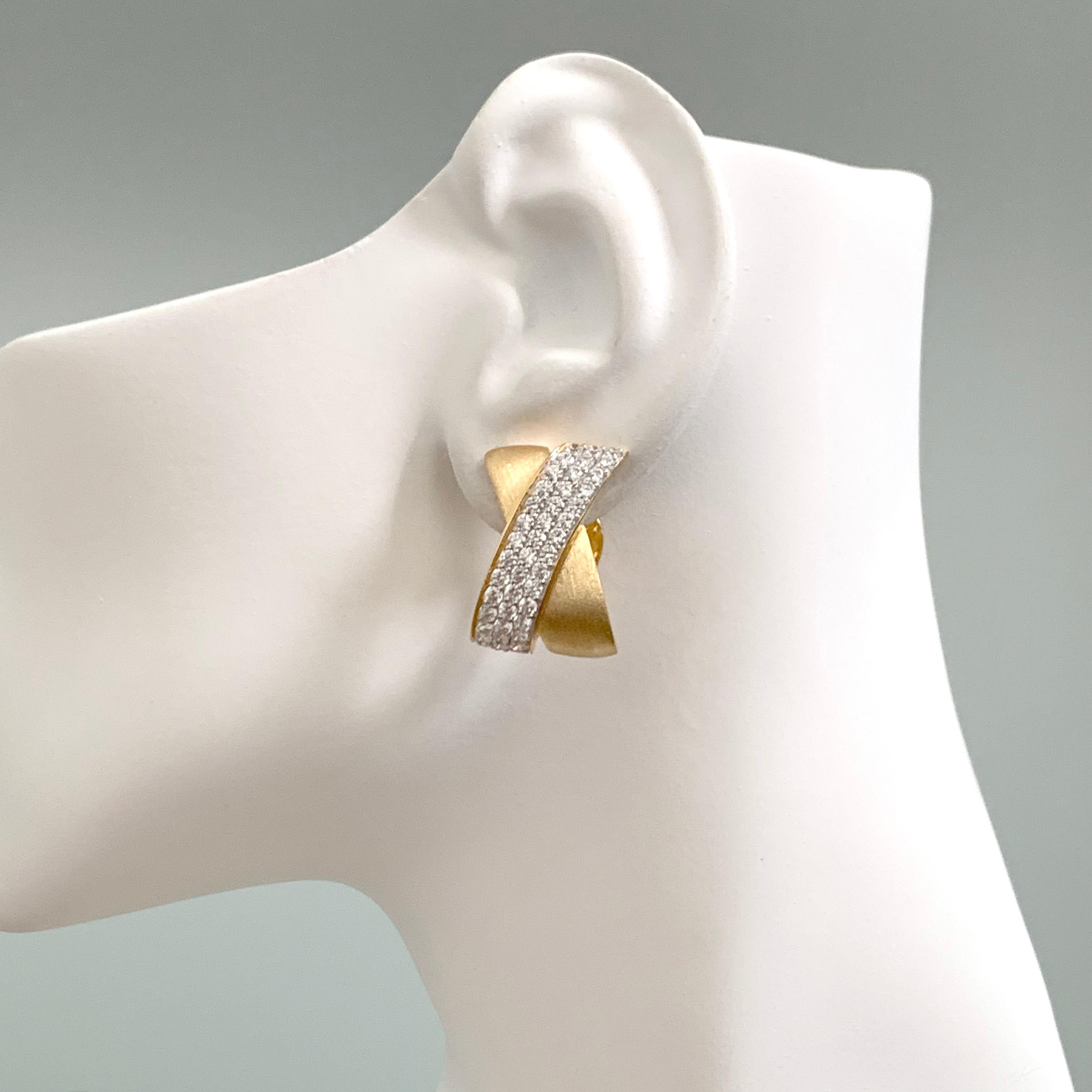Women's Sophisticated X-shape Pave and Vermeil Clip-on Earrings
