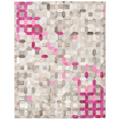 Enrejado rosa, gris teselado Alfombra de cuero de vaca personalizable grande
