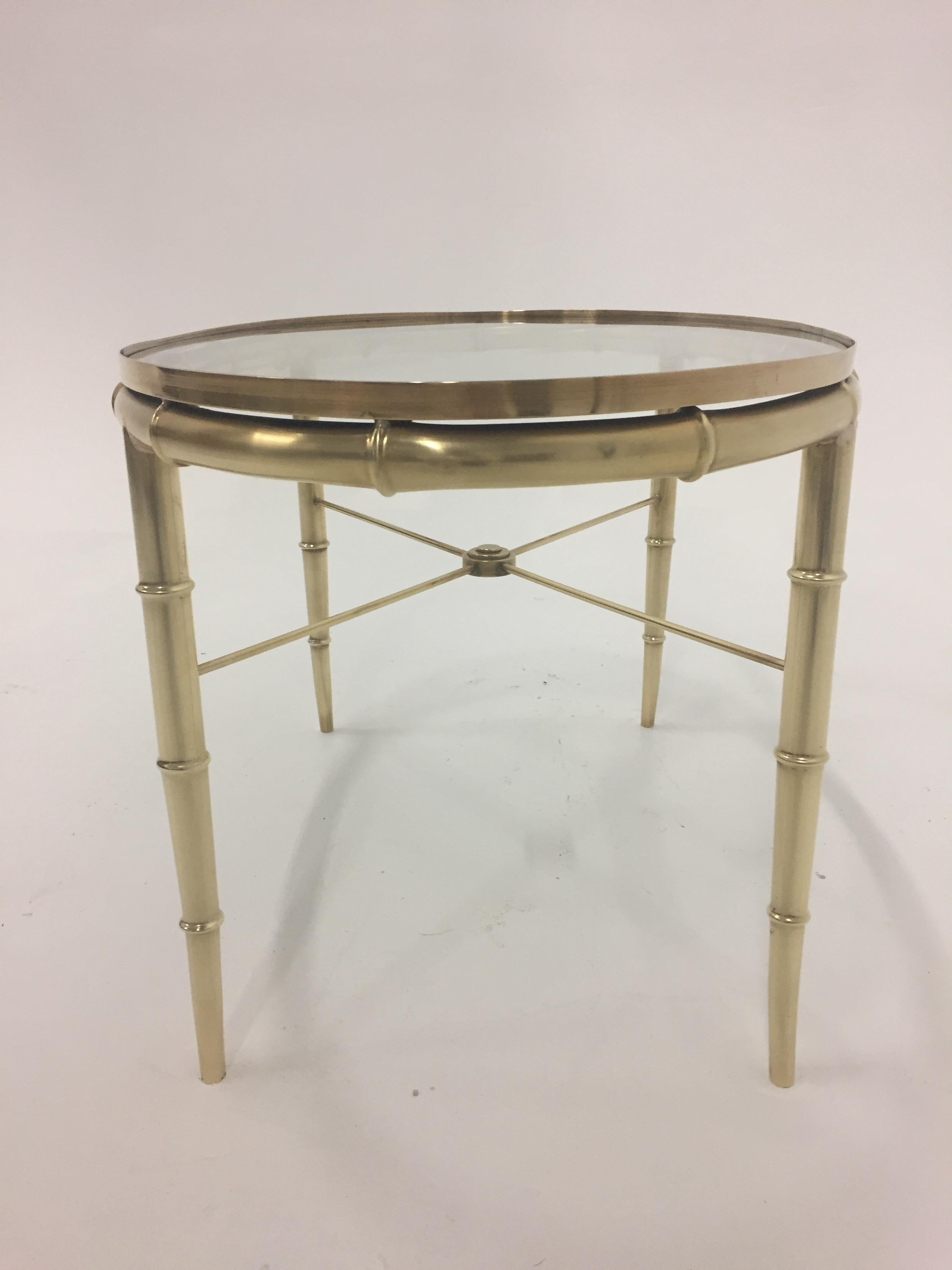 Mid-Century Modern Sophisticated Brass Faux Bamboo Oval Cocktail Table by Mastercraft