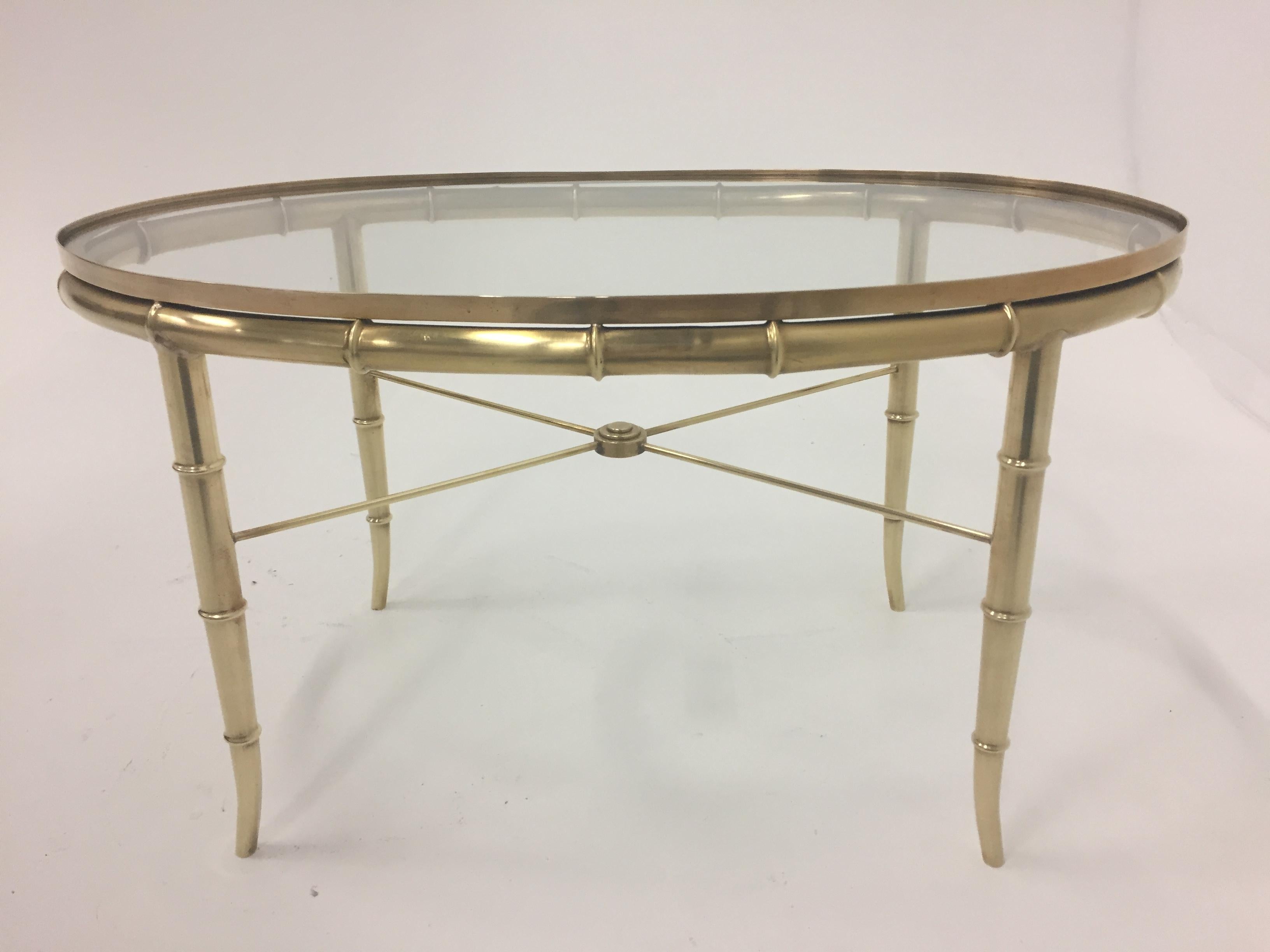 American Sophisticated Brass Faux Bamboo Oval Cocktail Table by Mastercraft