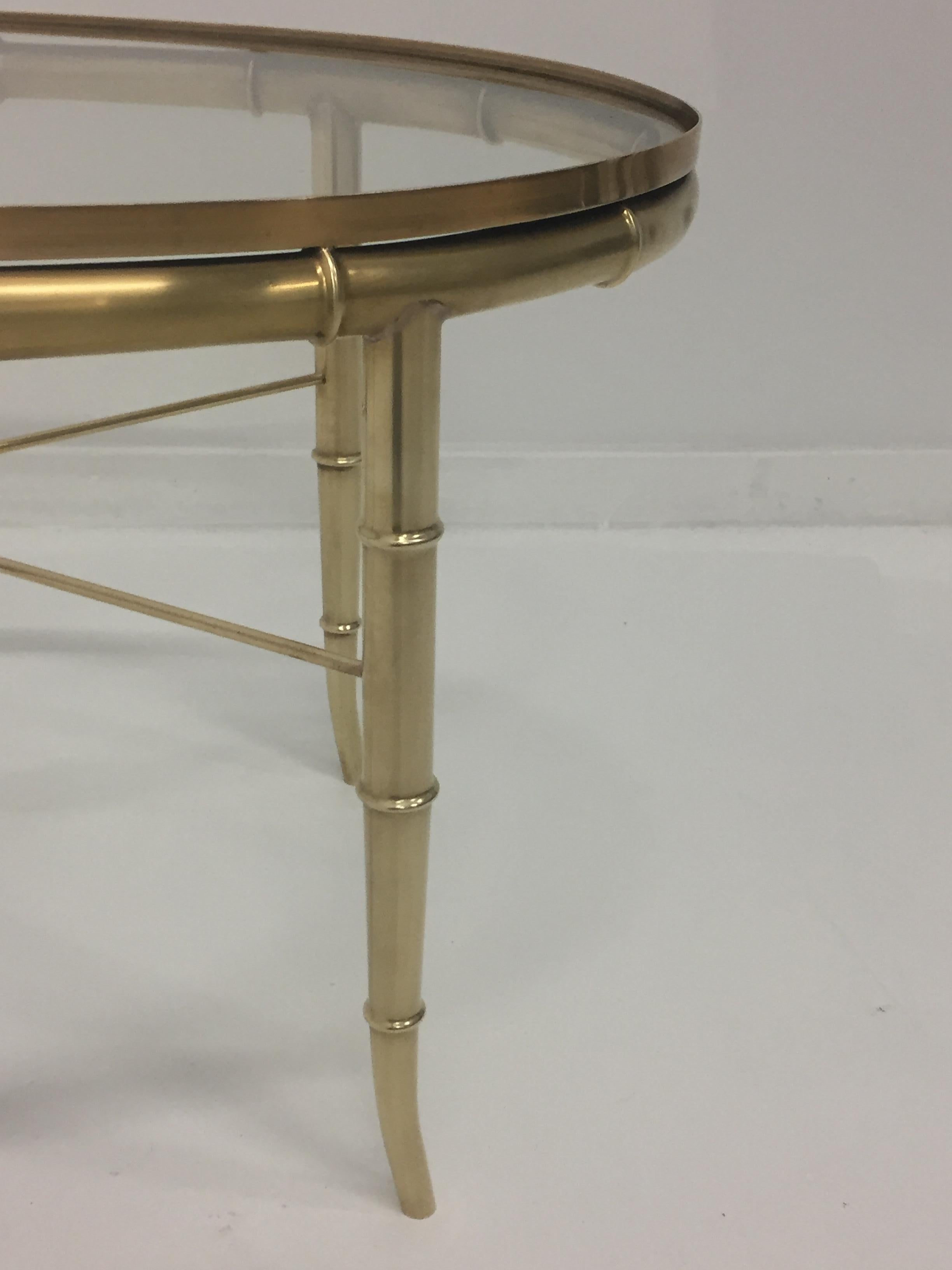 Sophisticated Brass Faux Bamboo Oval Cocktail Table by Mastercraft In Good Condition In Hopewell, NJ