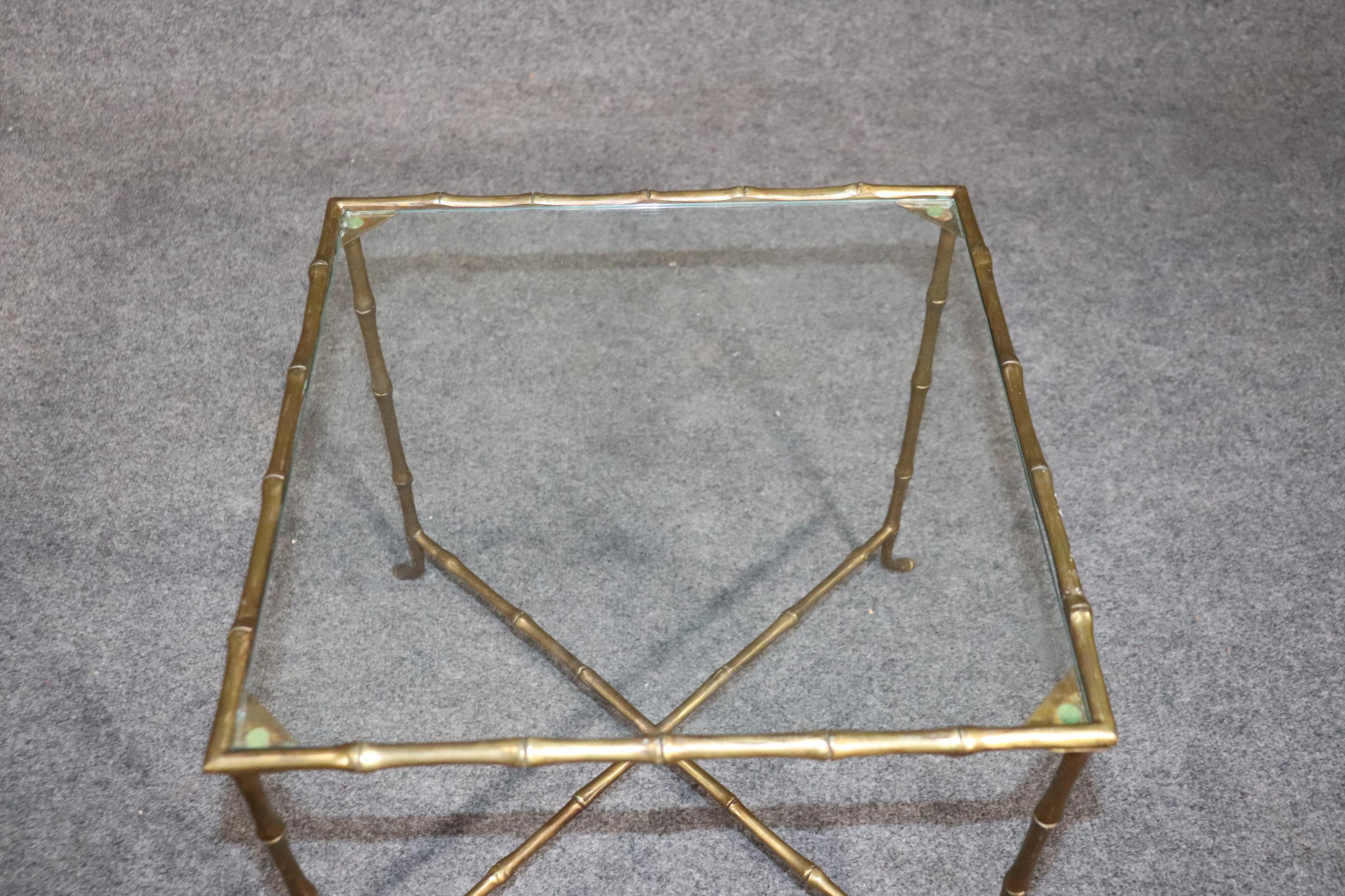 Sophistictated Maison Bagues Style Square Faux Bamboo End Table, circa 1960 4