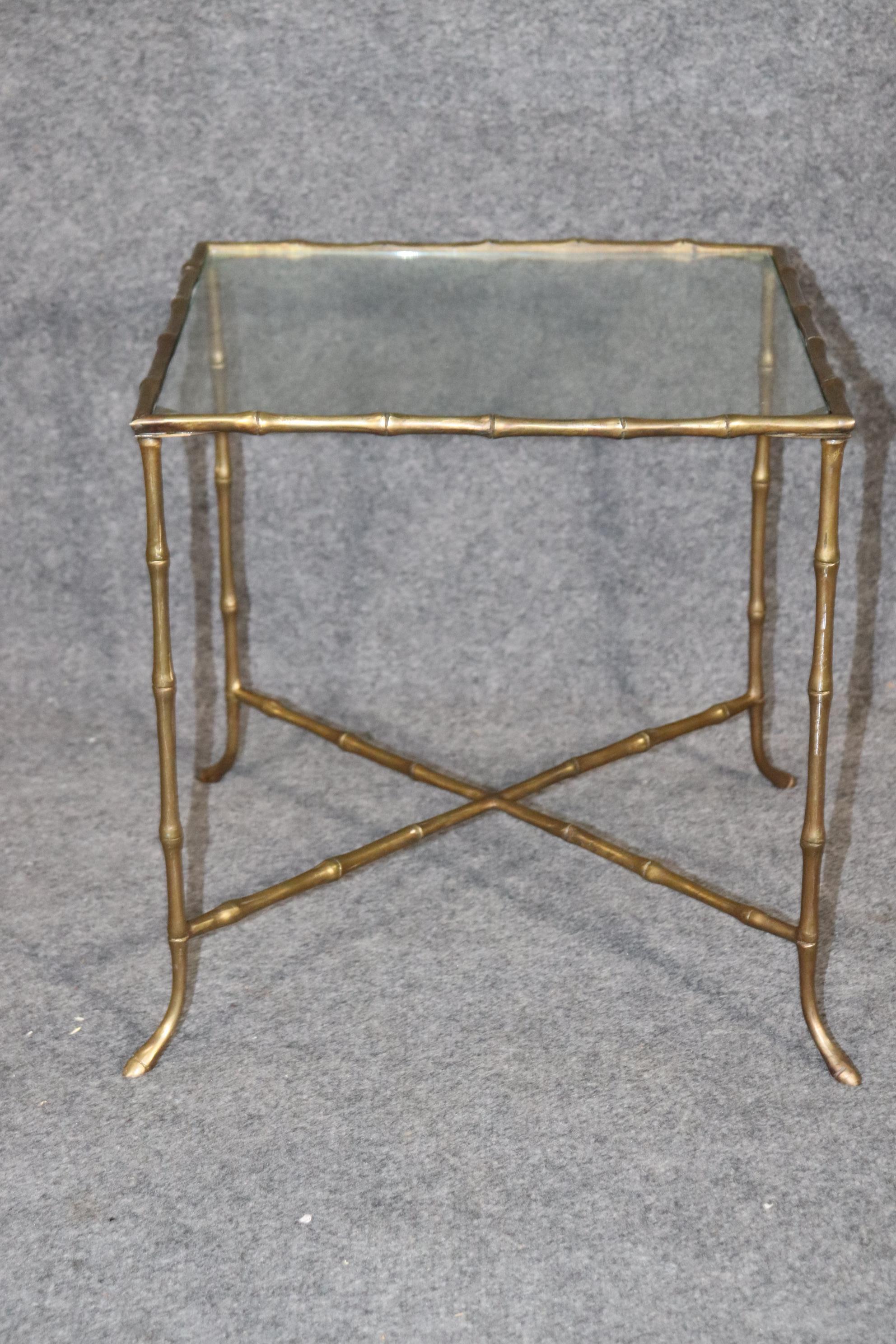 Louis XV Sophistictated Maison Bagues Style Square Faux Bamboo End Table, circa 1960