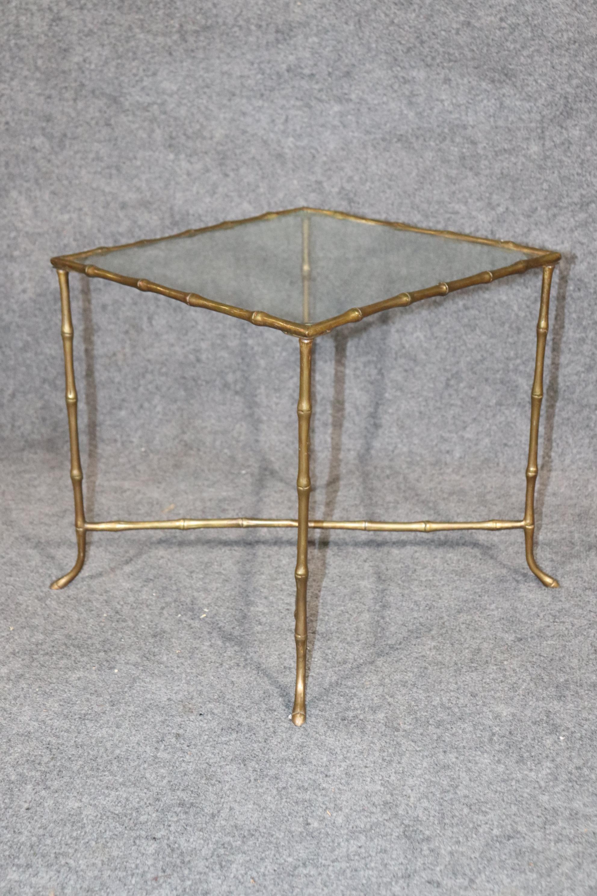 French Sophistictated Maison Bagues Style Square Faux Bamboo End Table, circa 1960