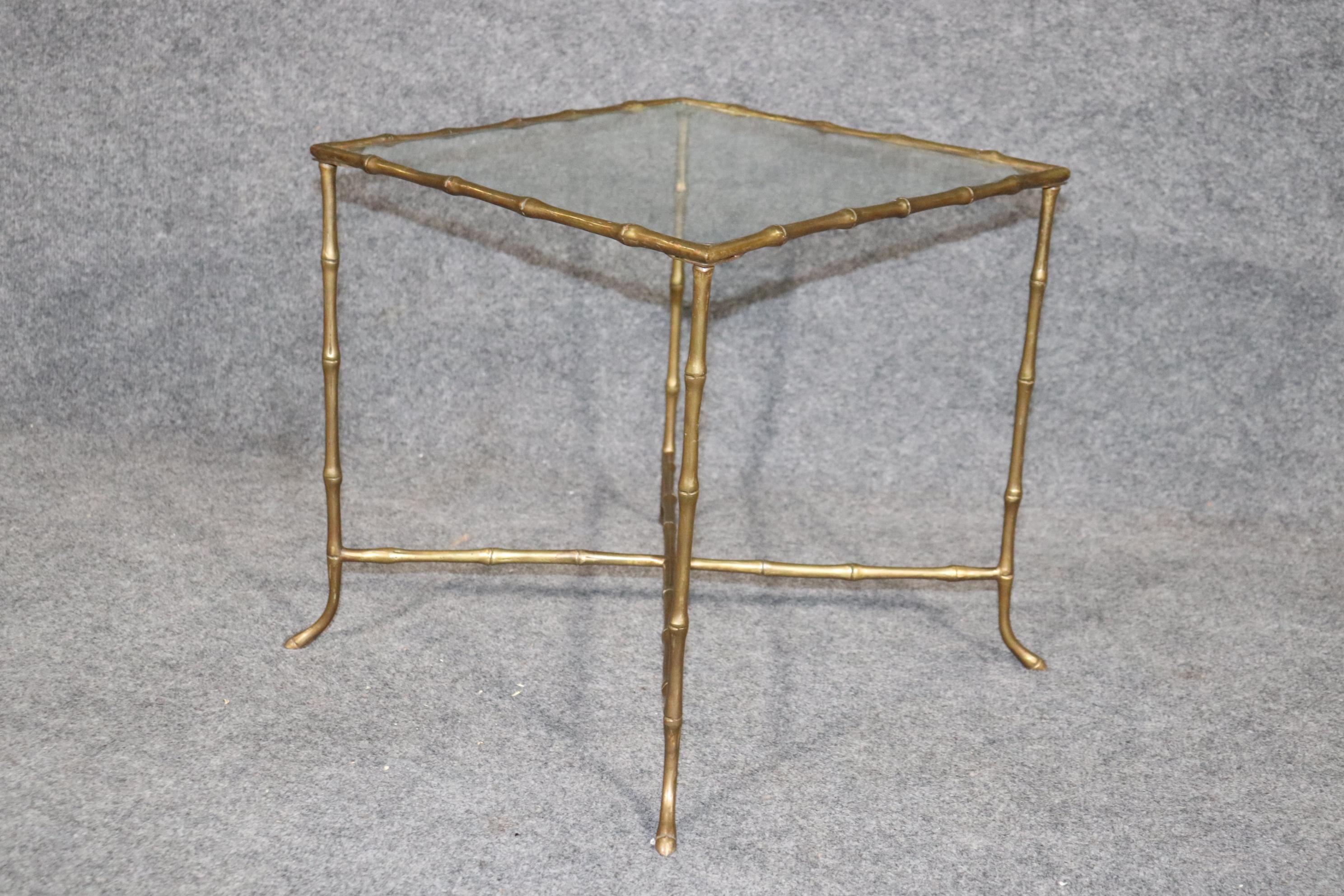 Sophistictated Maison Bagues Style Square Faux Bamboo End Table, circa 1960 In Good Condition In Swedesboro, NJ