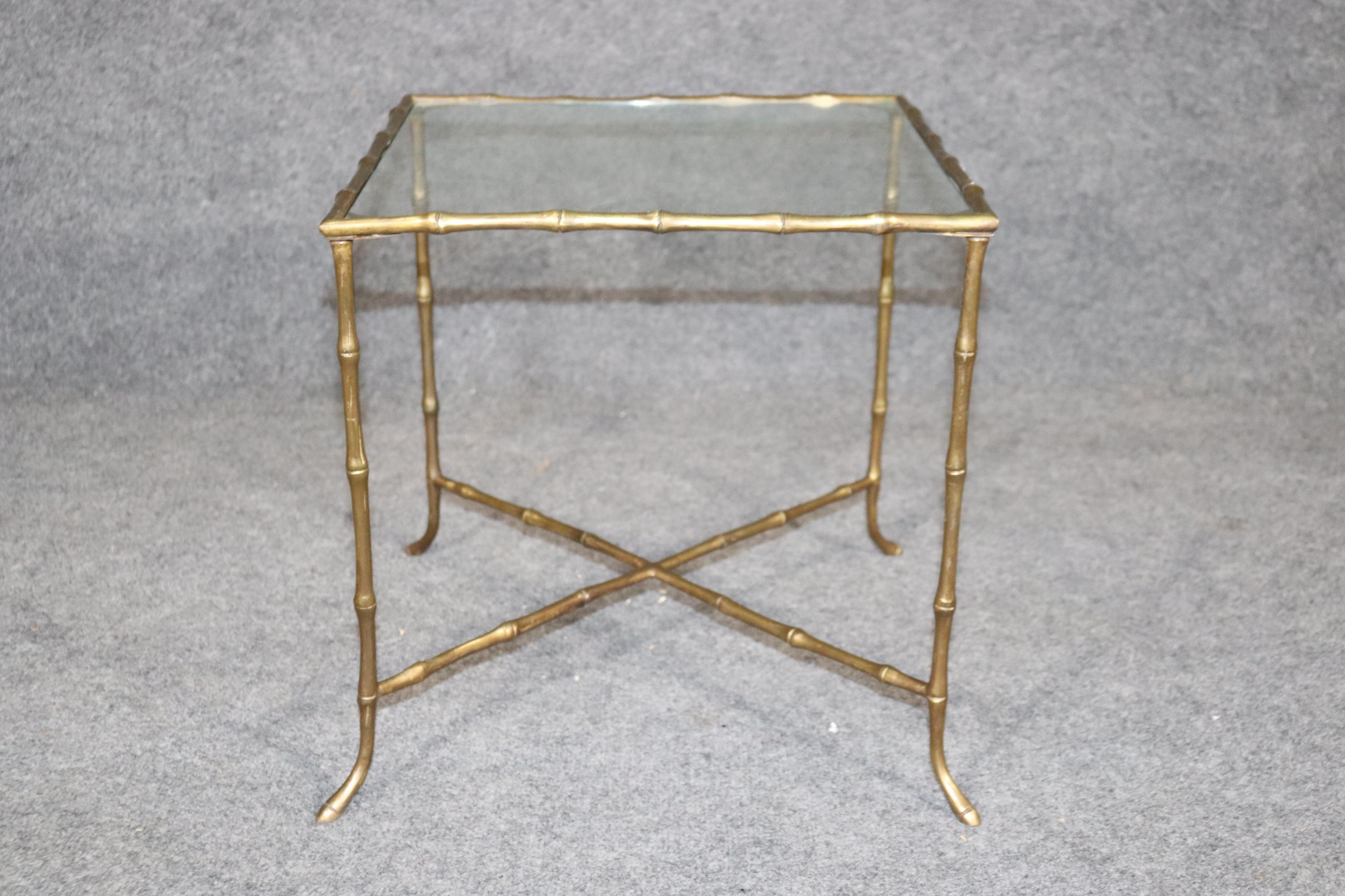 Mid-20th Century Sophistictated Maison Bagues Style Square Faux Bamboo End Table, circa 1960