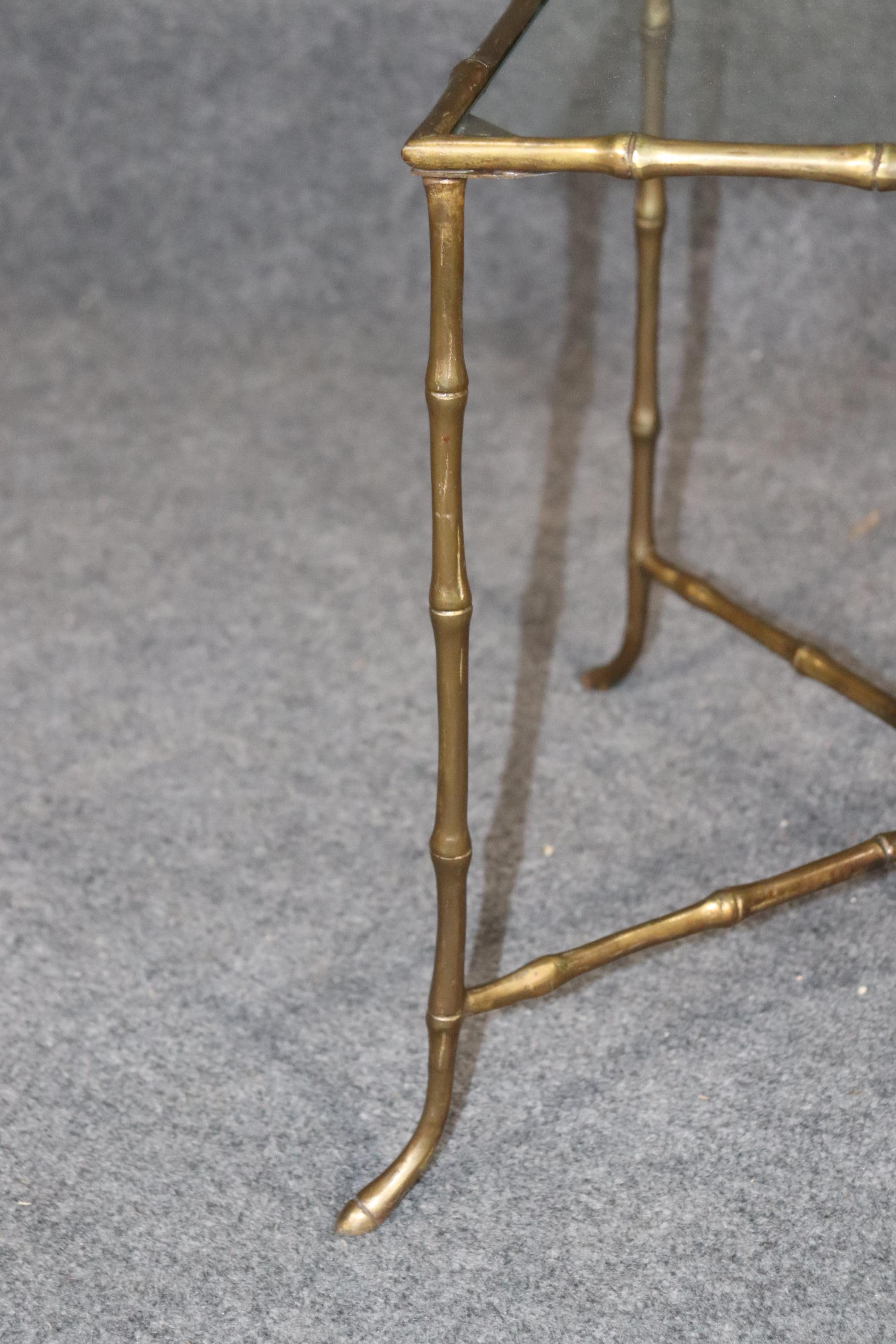 Brass Sophistictated Maison Bagues Style Square Faux Bamboo End Table, circa 1960