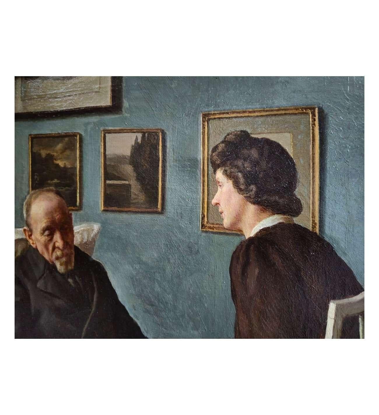 Interior with Elderly Man Sleeping - Sophus Vermehren (1866-1950) For Sale 3