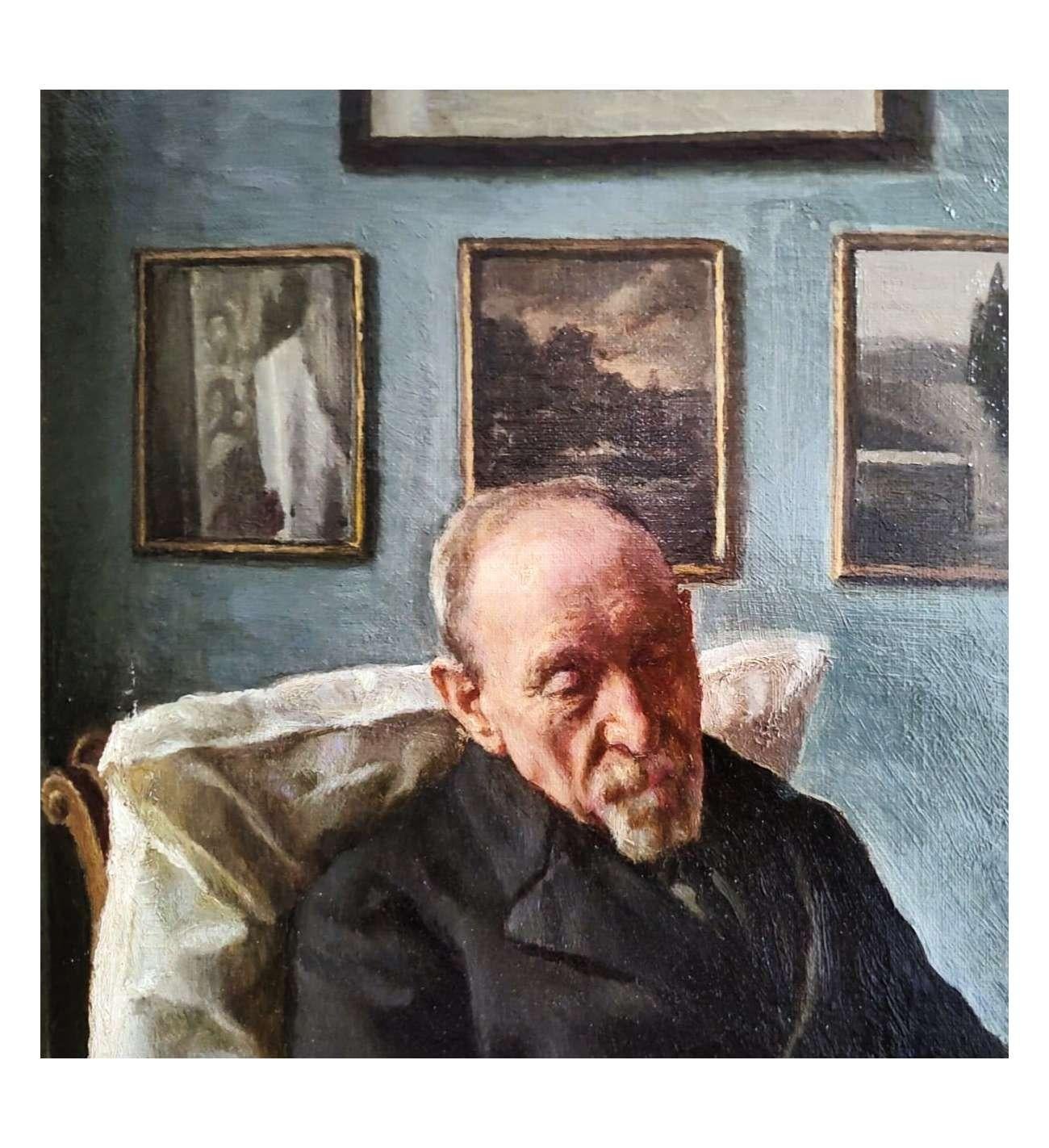 Interior with Elderly Man Sleeping - Sophus Vermehren (1866-1950) For Sale 4