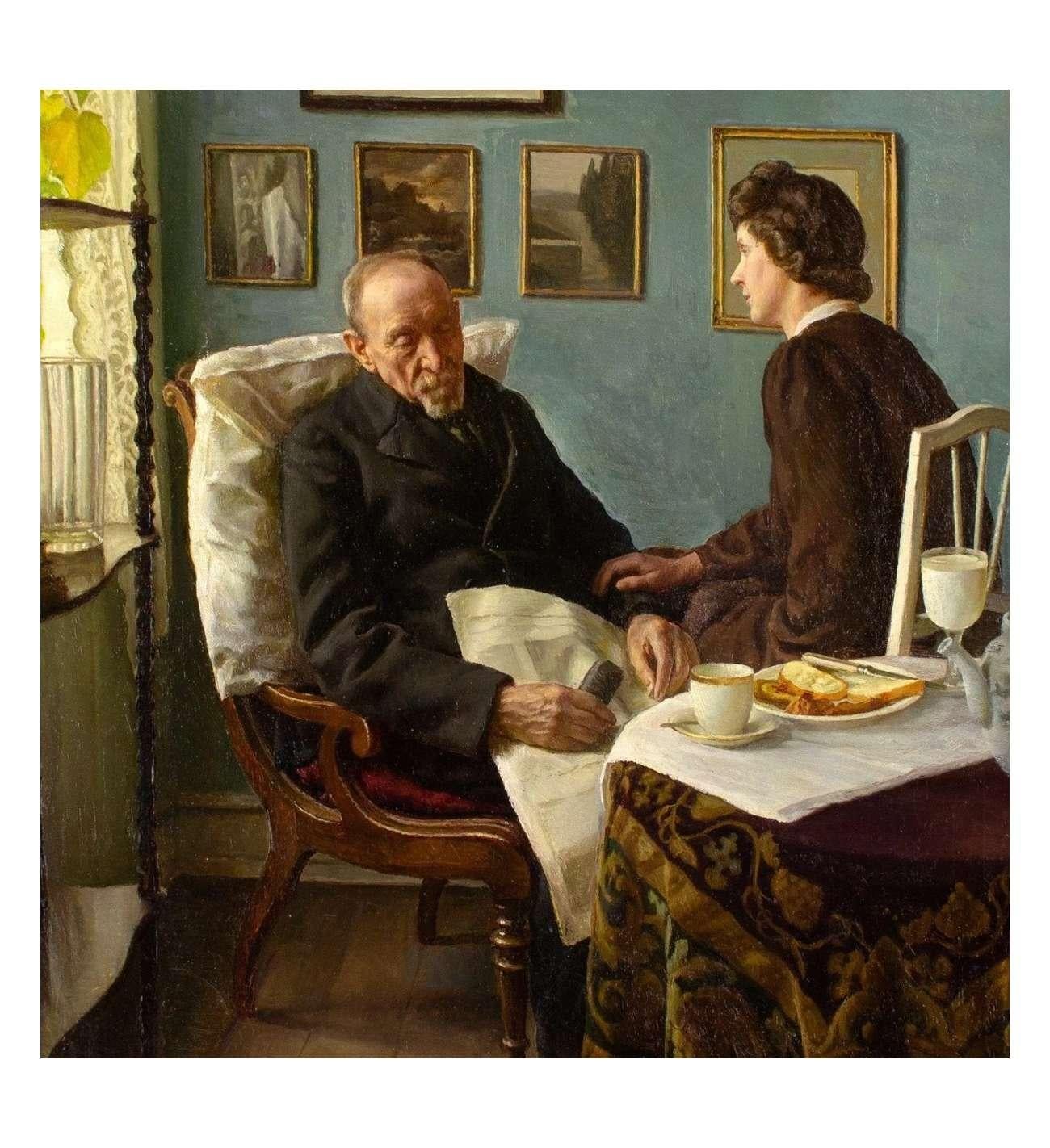 Interior with Elderly Man Sleeping - Sophus Vermehren (1866-1950) For Sale 5