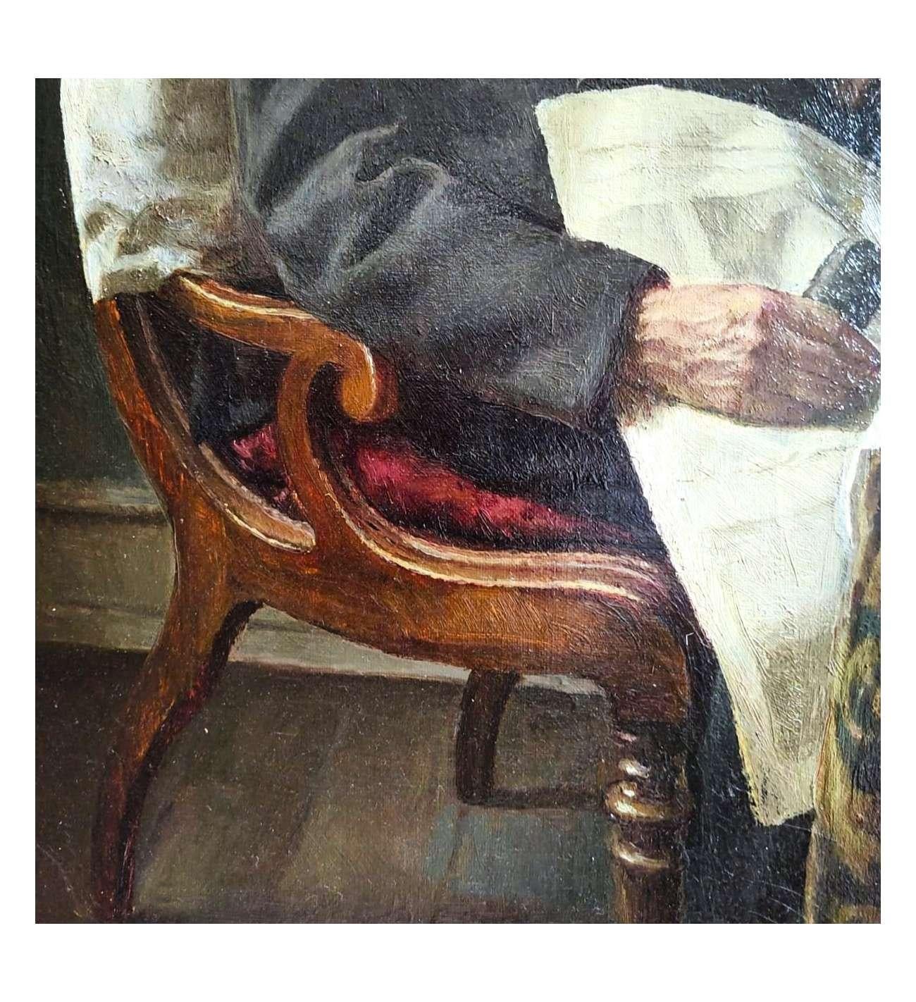 Interior with Elderly Man Sleeping - Sophus Vermehren (1866-1950) For Sale 7