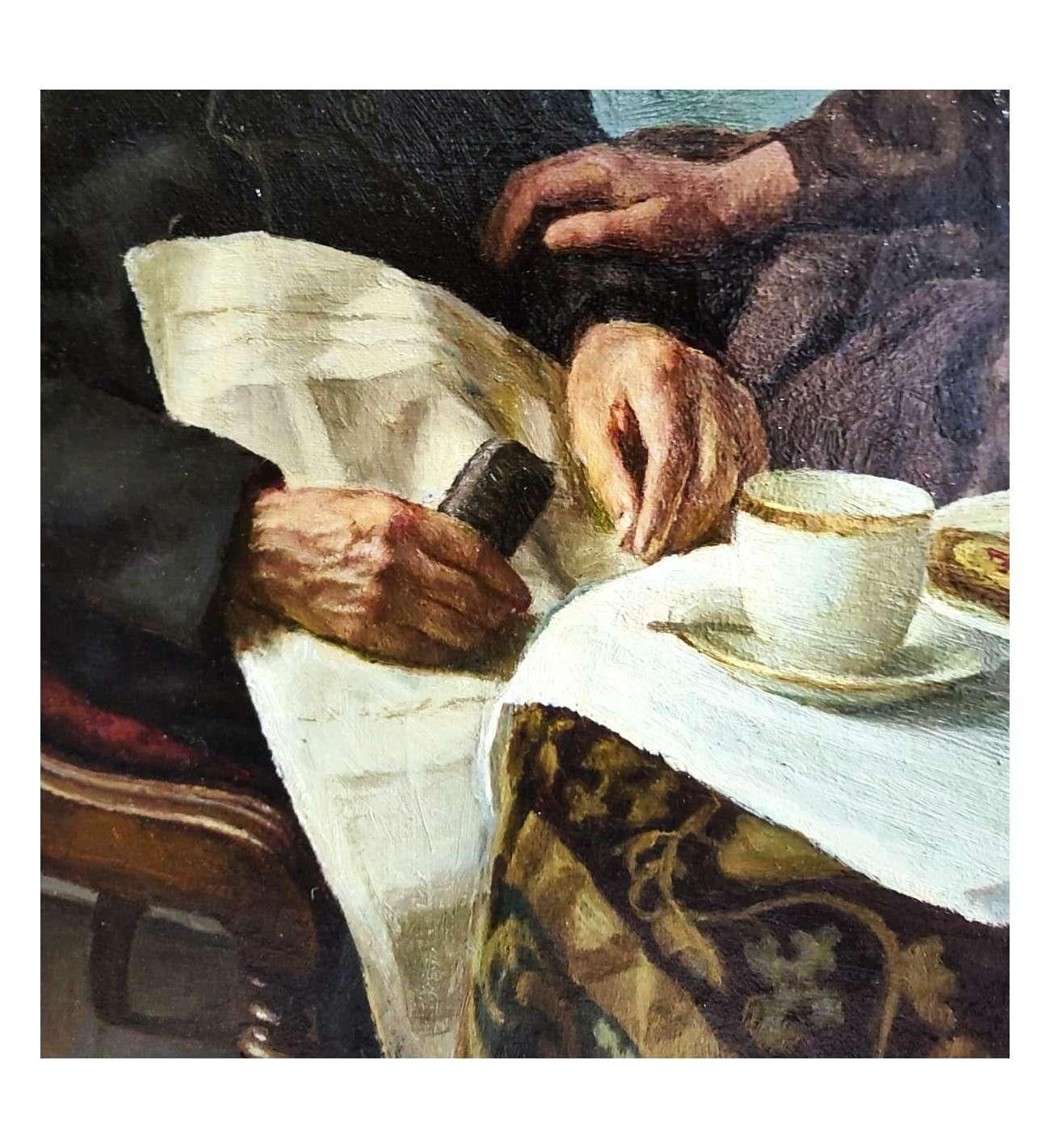 Interior with Elderly Man Sleeping - Sophus Vermehren (1866-1950) For Sale 8