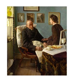 Interior con anciano durmiendo - Sophus Vermehren (1866-1950)