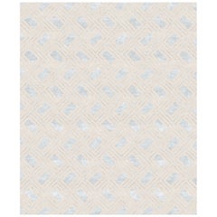 Soprano Beige, Plain Designer Hand Knotted Wool Blend-Silk Rug