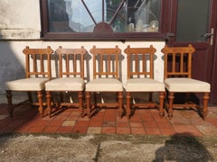 Sopworth & Son. 5 English Gothic Revival Oak Dining Chairs with Ebonized Inlays