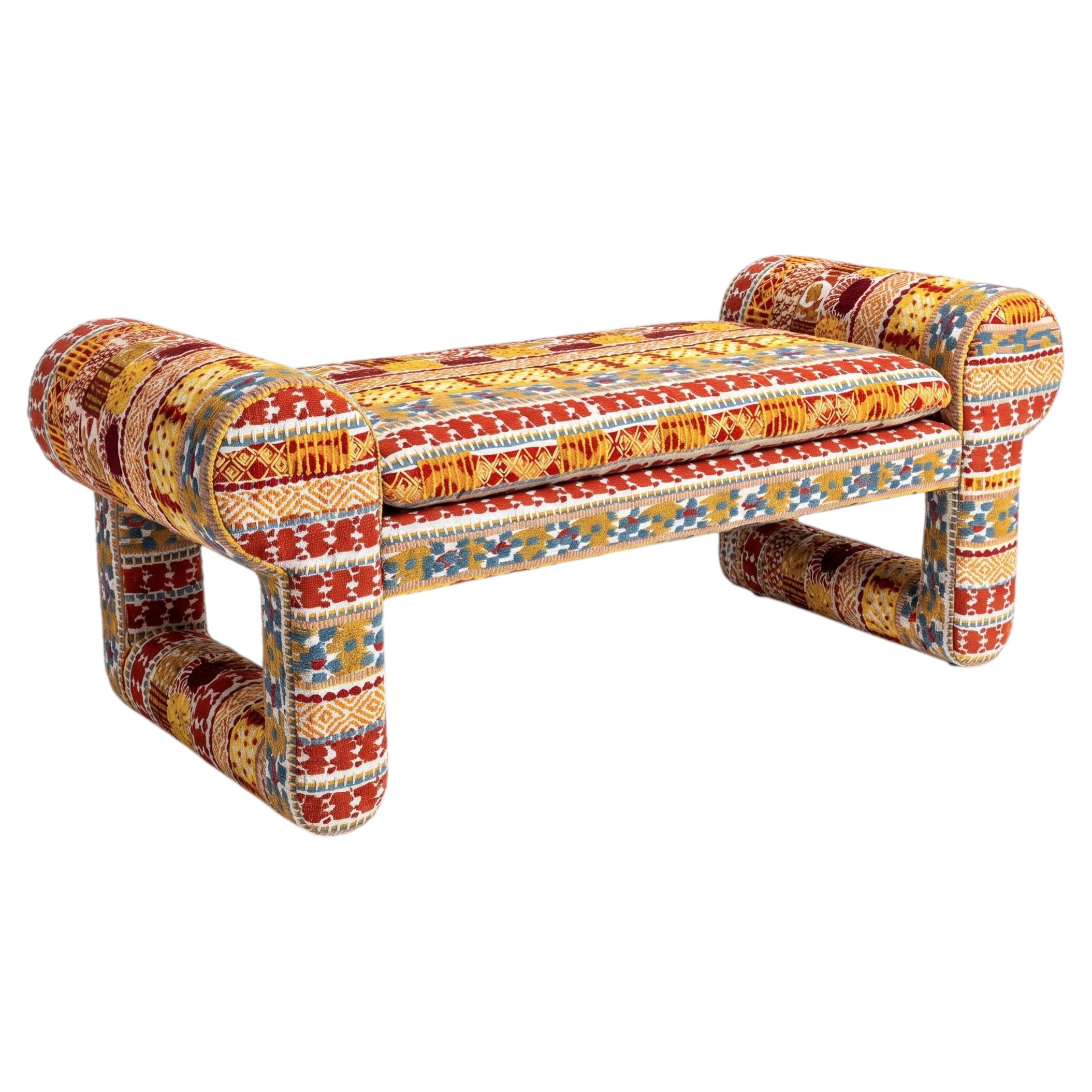 Sora Bench – Upholstered Bench with Pierre Frey Frida Carmín Fabric
