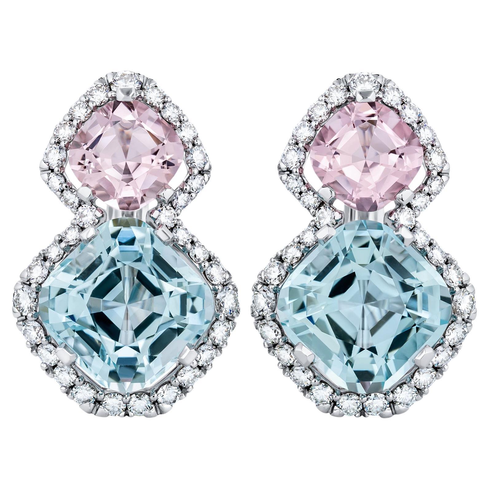 SORA by K.P. "Megapolis" Morganite Aquamarine Diamond White Gold Earring