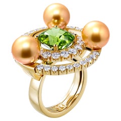 SORA de K.P. "Esferas" Peridoto Perla del Mar del Sur Diamante Oro Amarillo