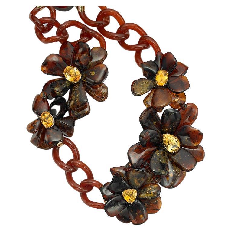Sorab & Roshi Amber flower Necklace with Citrine center For Sale