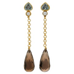 Sorab & Roshi Aqua Dangle Earrings with Smokey Topaz Briollette