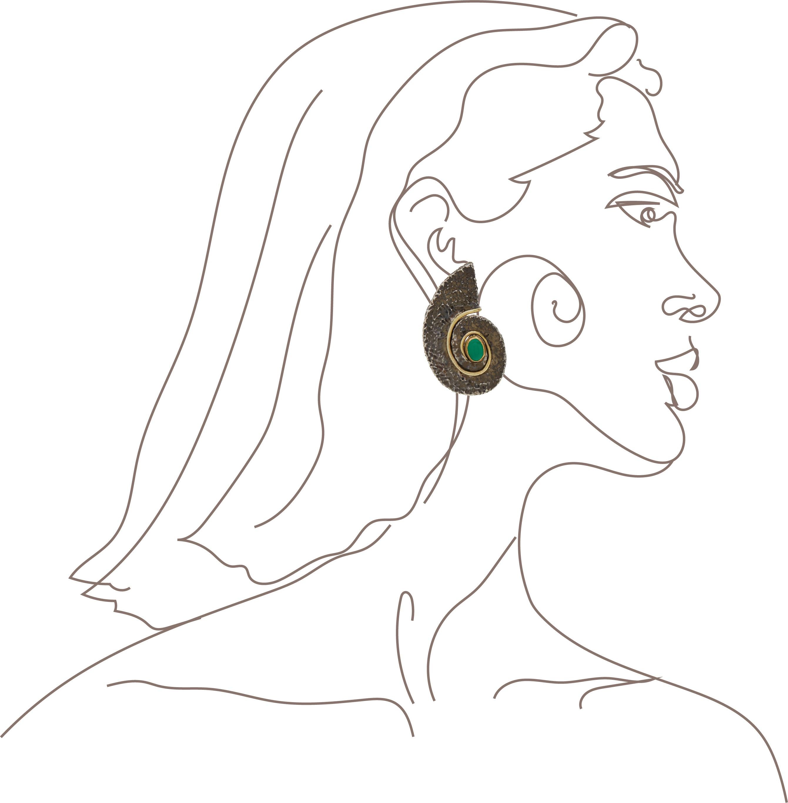 Contemporain Sorab & Roshi Boucles d'oreilles à volutes en argent avec onyx vert en vente