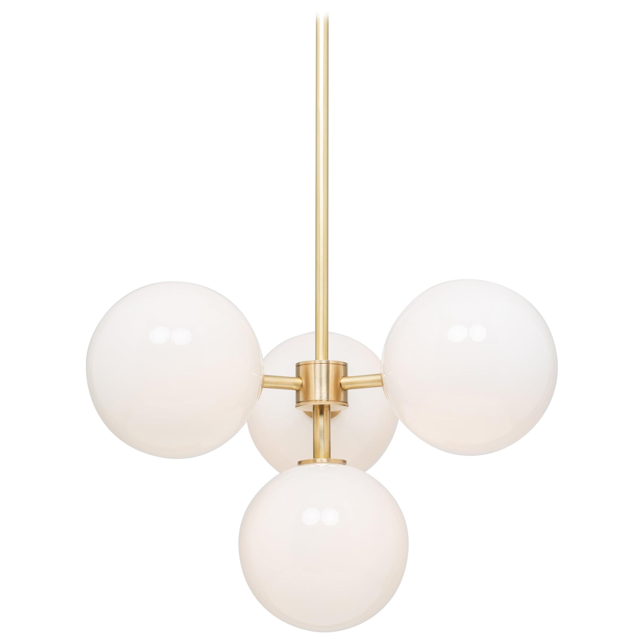Soraya Four Opal Globe Cluster Pendant, Lighting Fixture, Glass and Brass