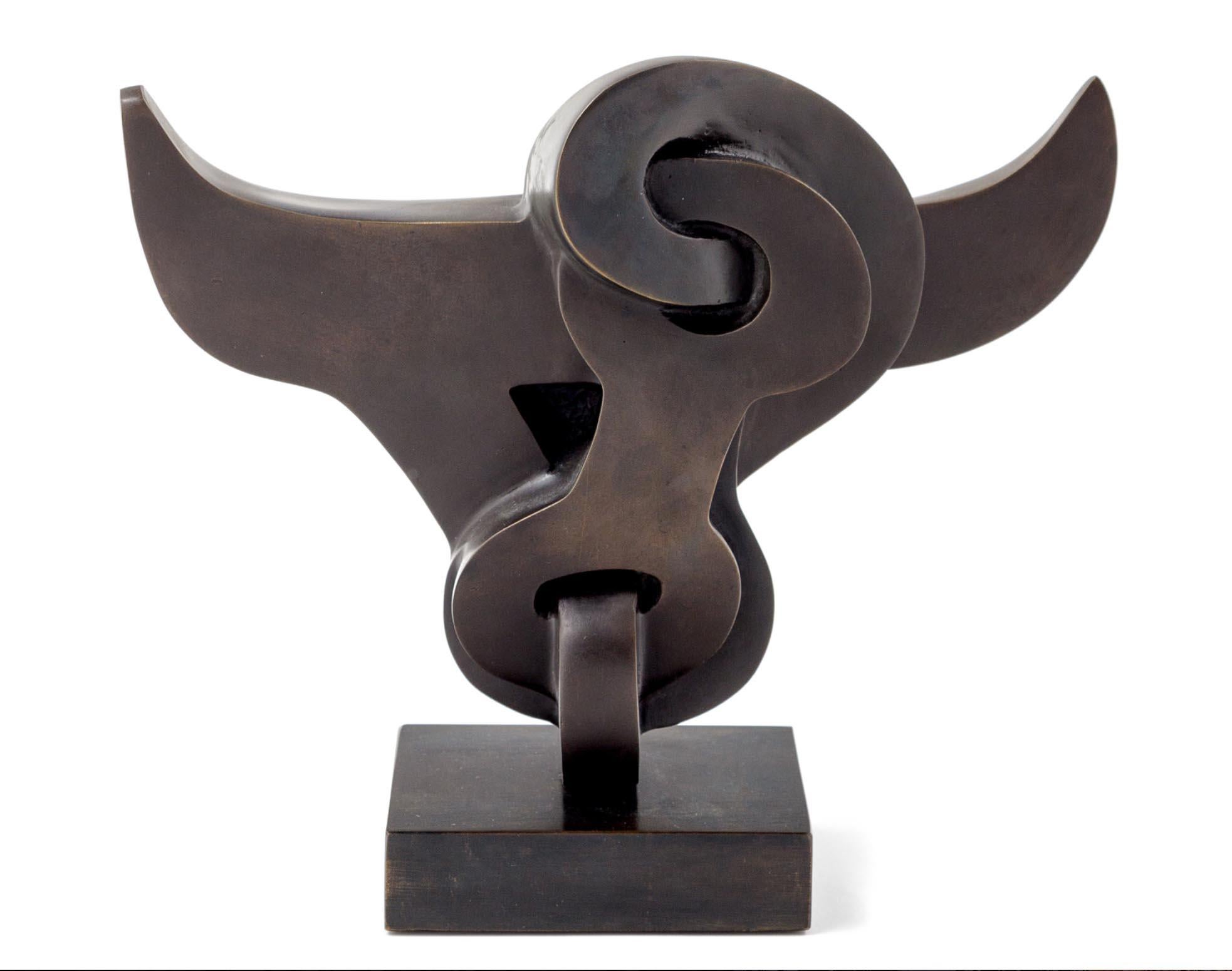 Bull With Two Faces, Modern, Abstract, Bronze Sculpture - Gold Abstract Sculpture by Sorel Etrog