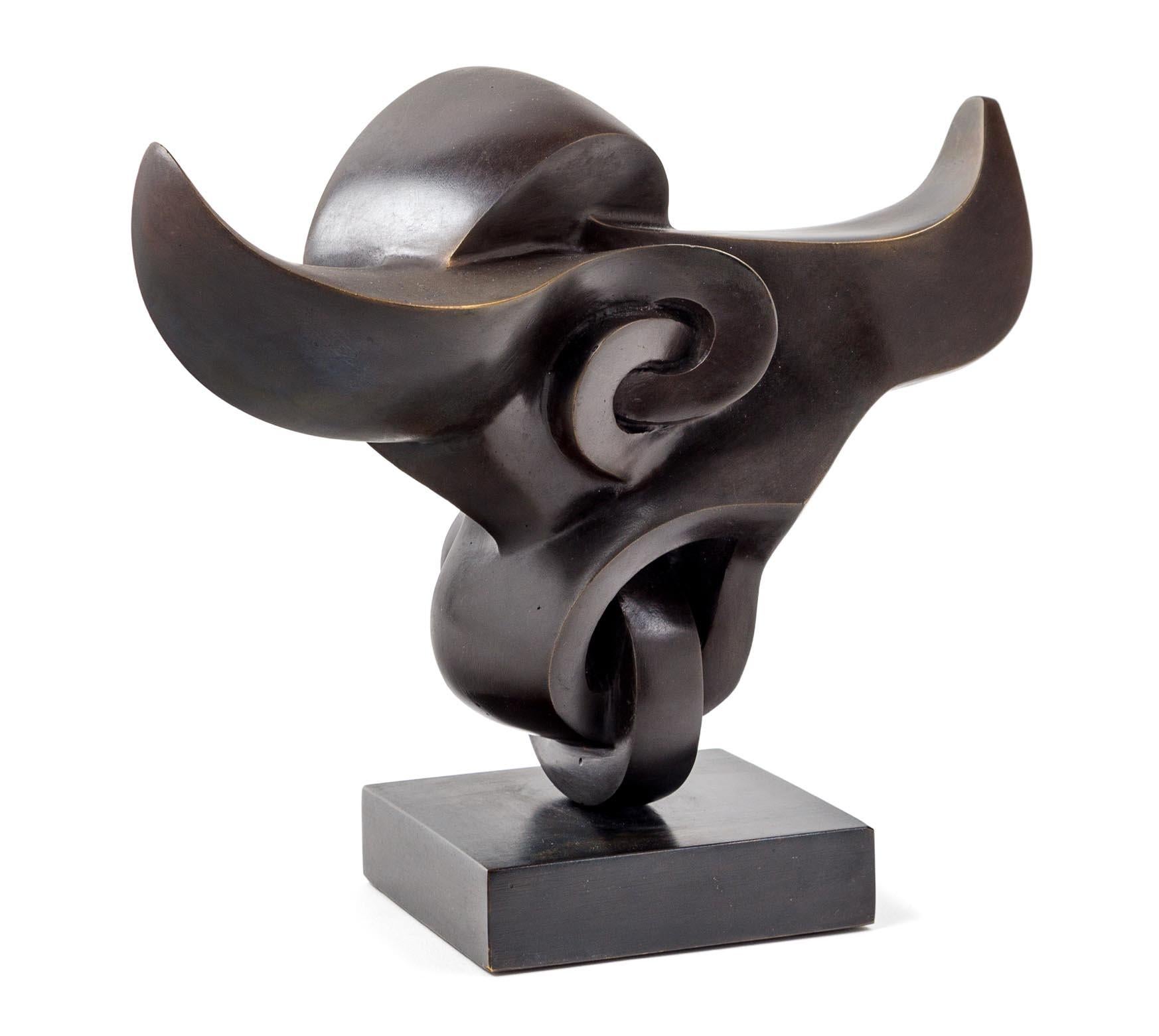 Sorel Etrog Abstract Sculpture - Bull With Two Faces, Modern, Abstract, Bronze Sculpture