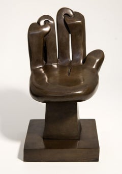 Small Chair (Hand) - bold, surrealist, hand, figurative bronze sculpture