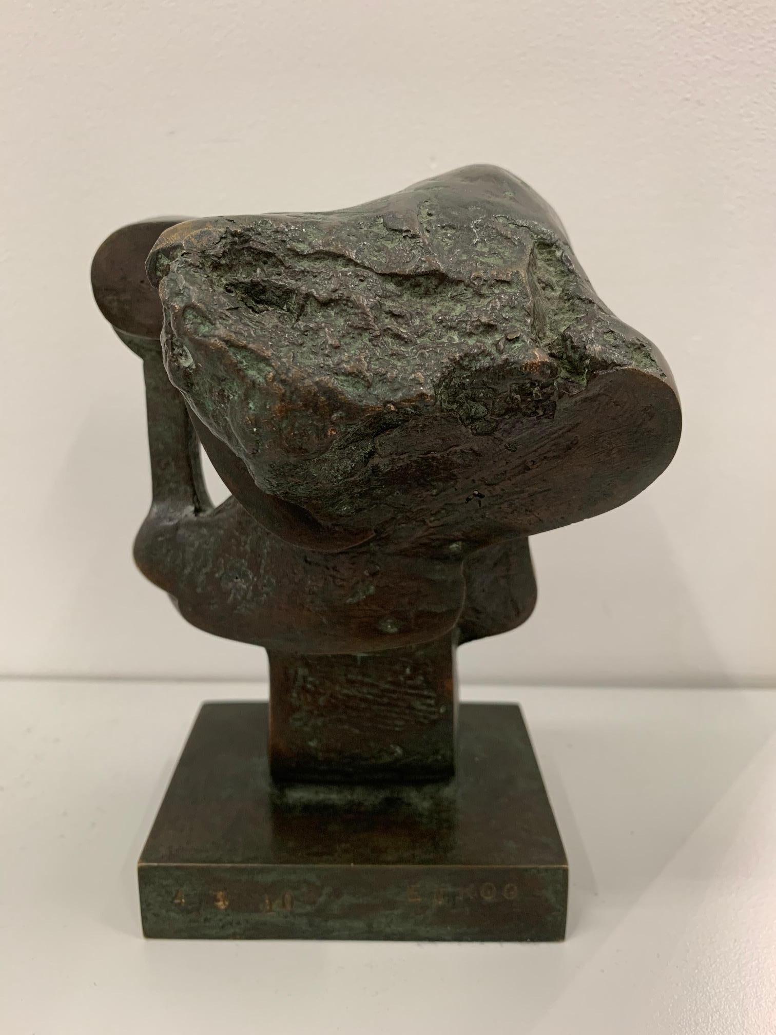 This is modern, abstract, geometric and biomorphic sculpture by famous Canadian sculptor Sorel Etrog, depicts an abstract, organic form of a head with look like the mechanics of a machine.  Edition 4 of 10. 

Sorel Etrog was a Canadian artist,