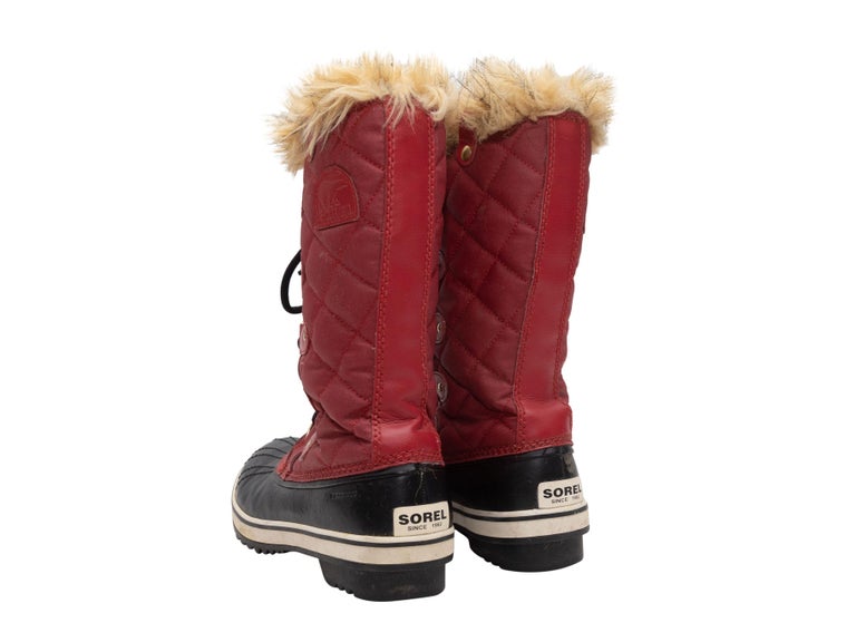 Sorel Red and Black Textile and Faux Fur Waterproof Boots For Sale at  1stDibs