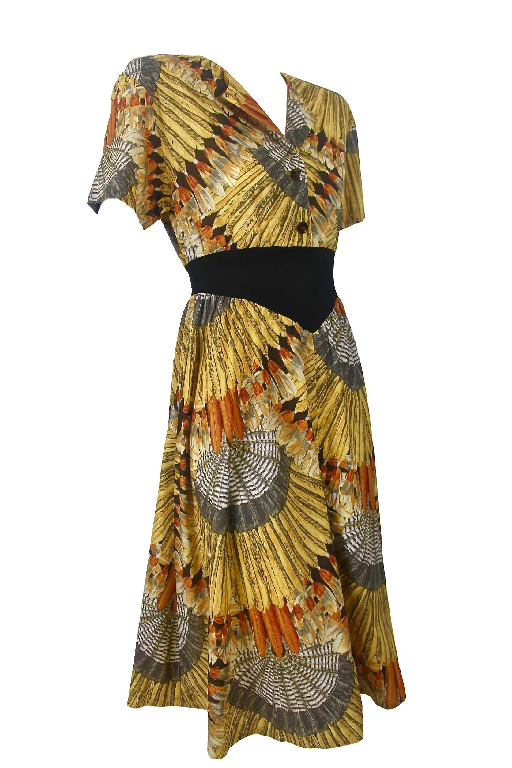 Sorelle Fontana Feather Print Dress For Sale 5