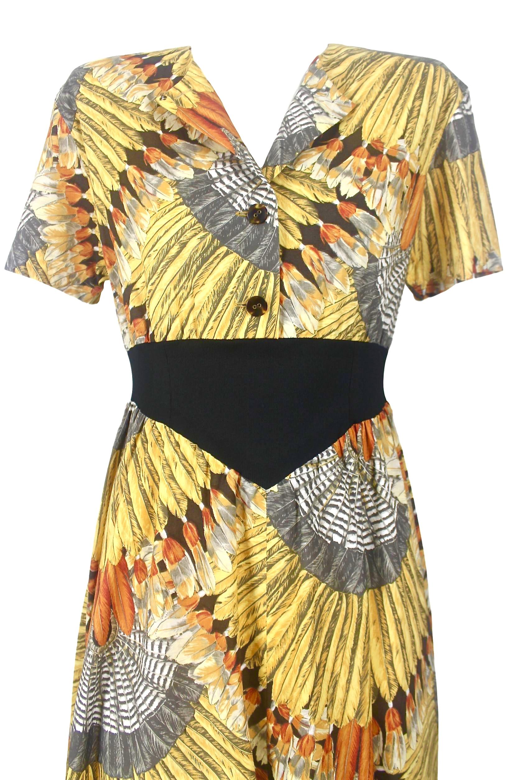 Brown Sorelle Fontana Feather Print Dress For Sale