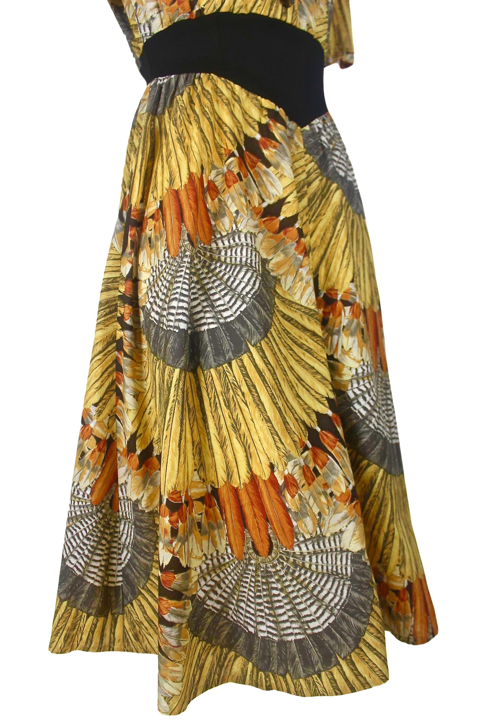 Sorelle Fontana Feather Print Dress In Good Condition For Sale In Bath, GB