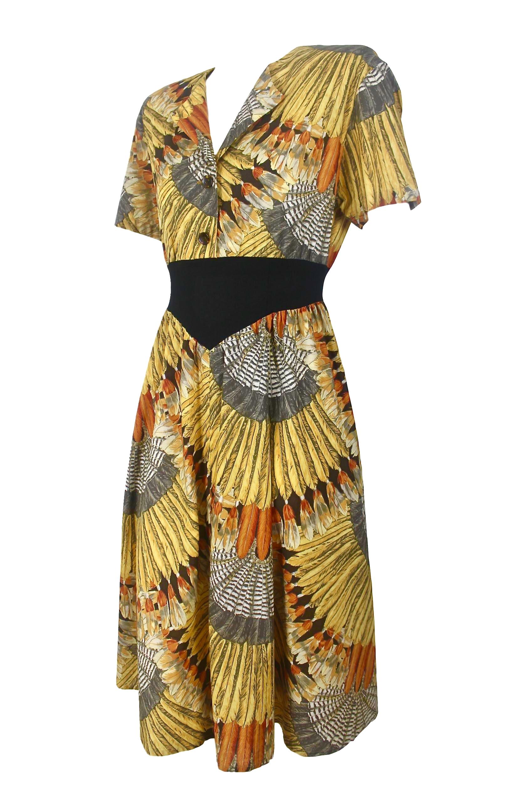 Women's Sorelle Fontana Feather Print Dress For Sale