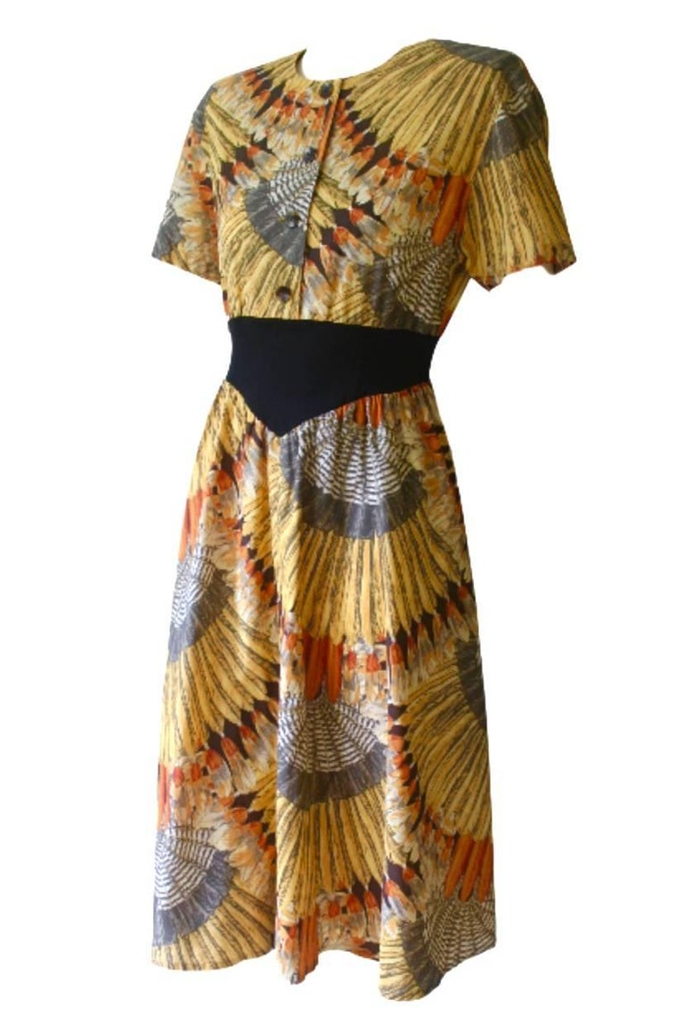 Sorelle Fontana Roma Cotton Feather Print Dress For Sale ...
