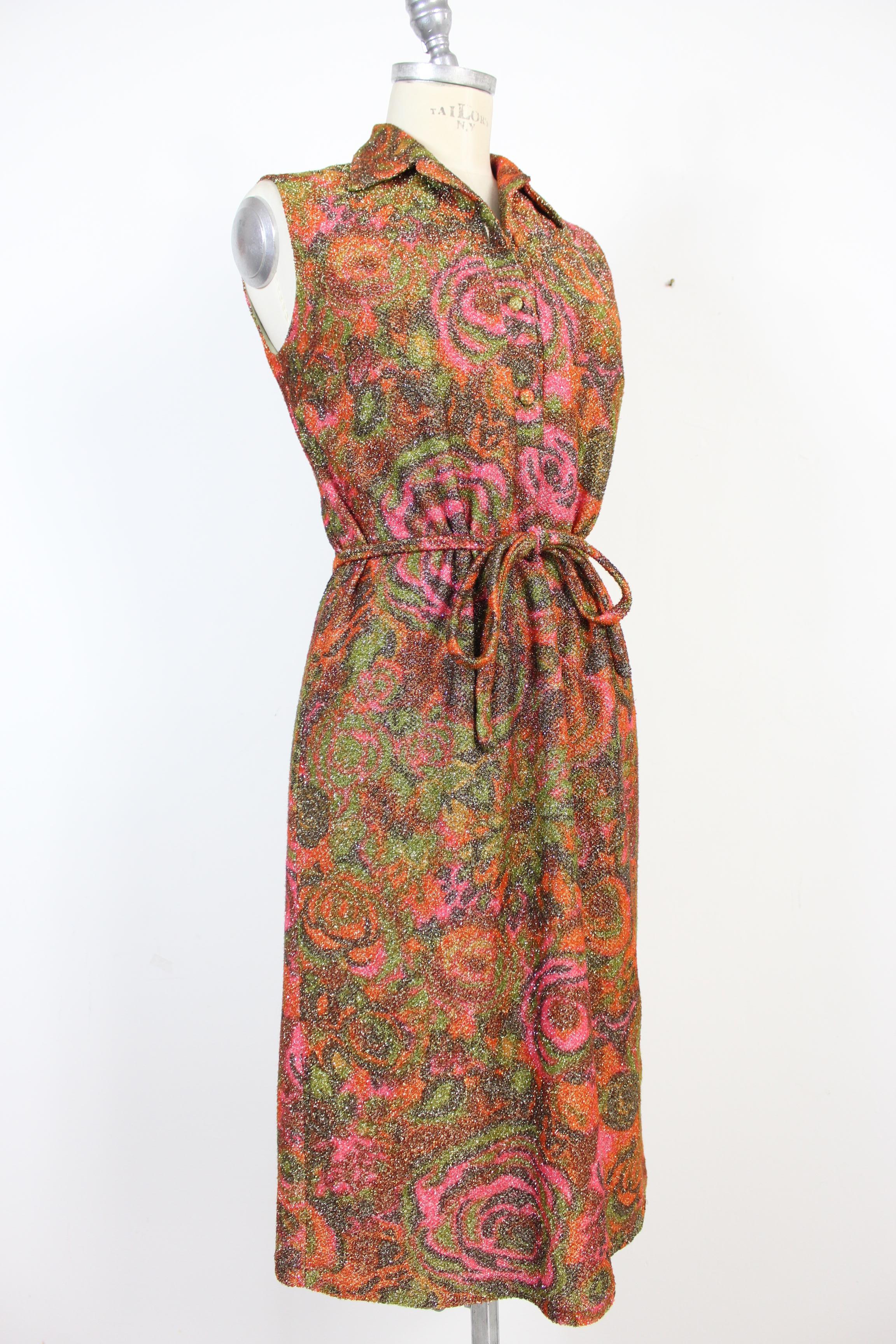 Sorelle Fontana Vintage Dress 1960s Red Lamè Iridescent Wool Floral In Excellent Condition In Brindisi, Bt