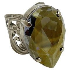 SORELLI signed silver tone with glass stones designer runway ring