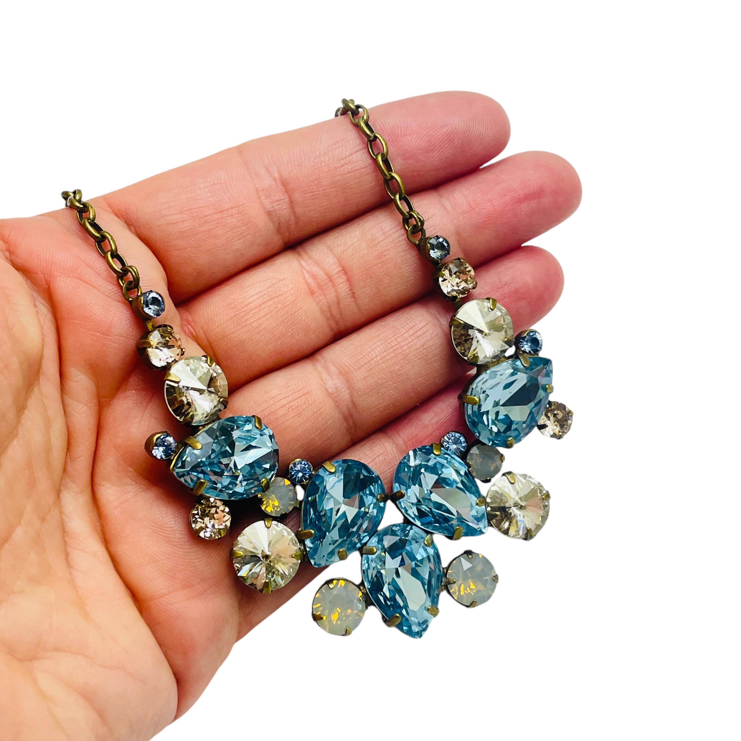 SORELLI signierte Vintage-Designer-Halskette mit blauen Strasssteinen in Goldtönen Damen im Angebot